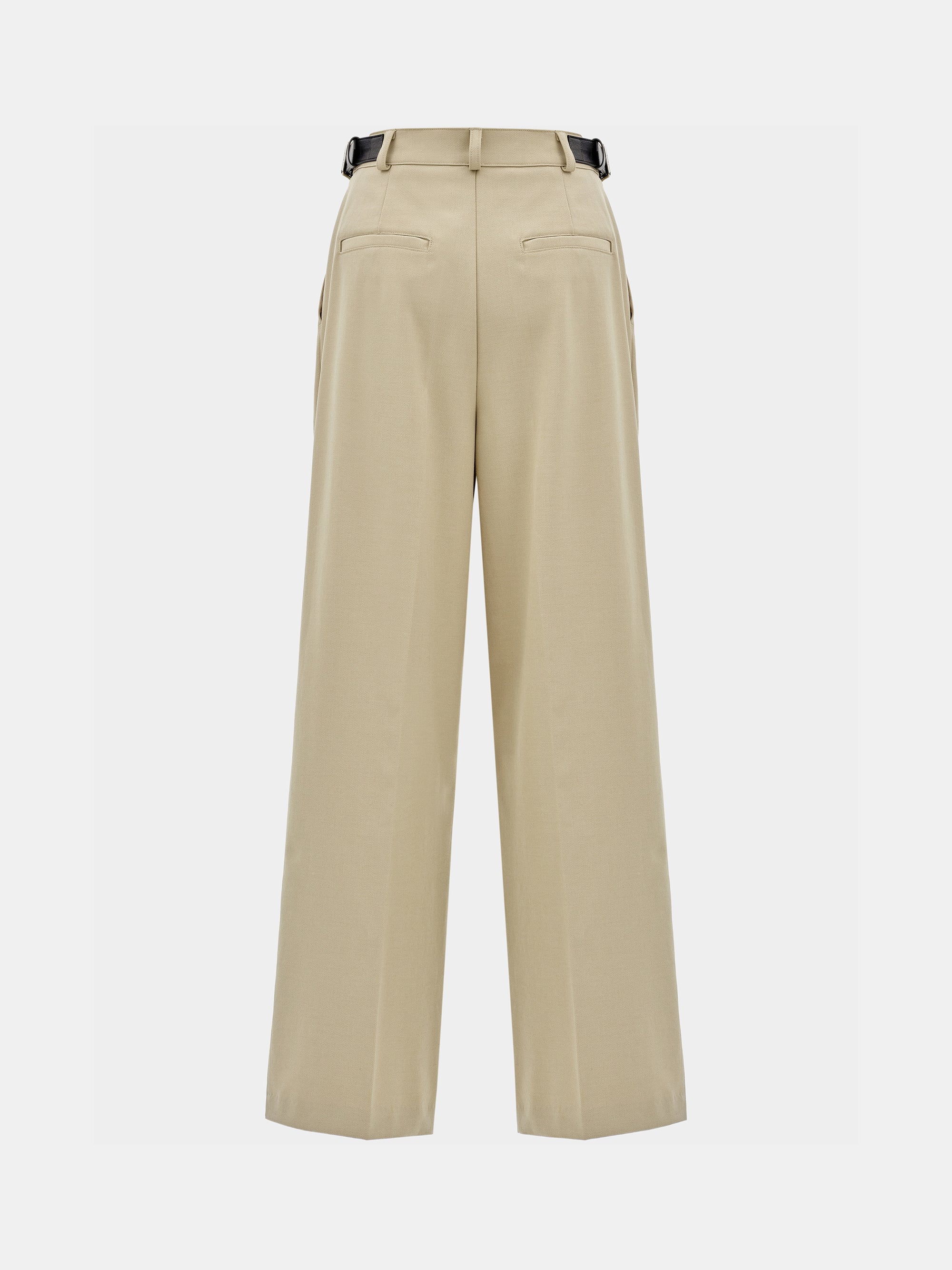 Side-Buckle Creased Trousers, Beige