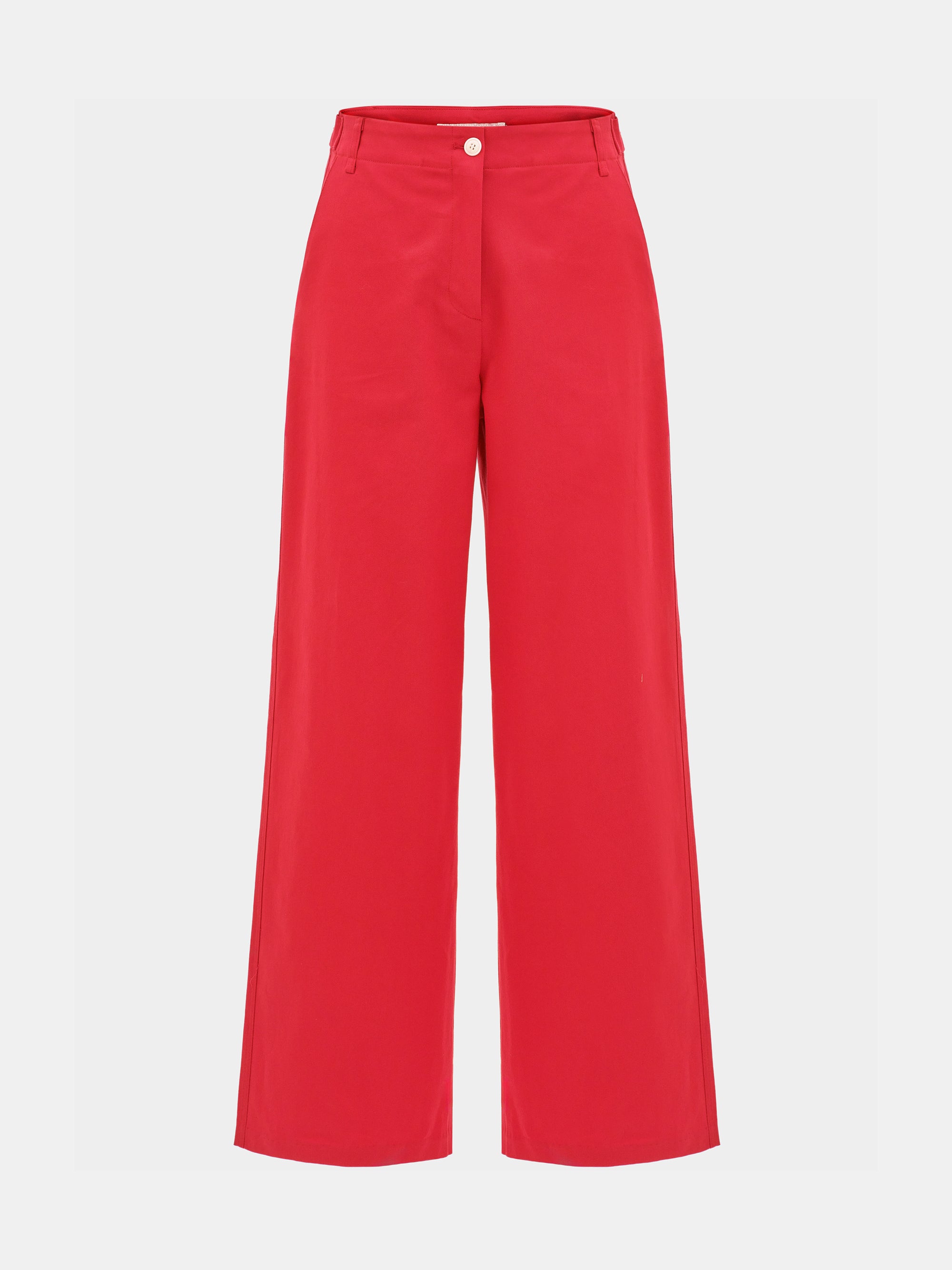 Buttoned Hem Cotton Pants, Red