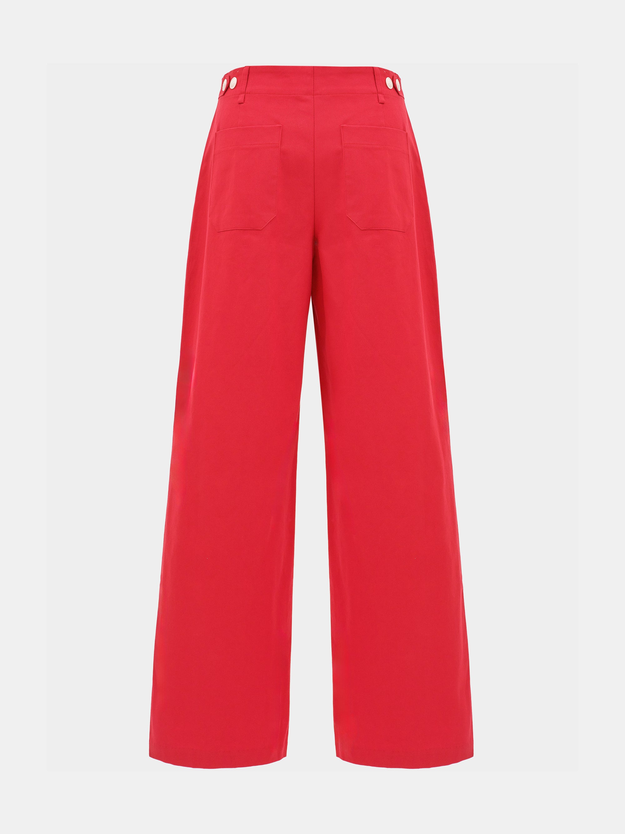 Buttoned Hem Cotton Pants, Red