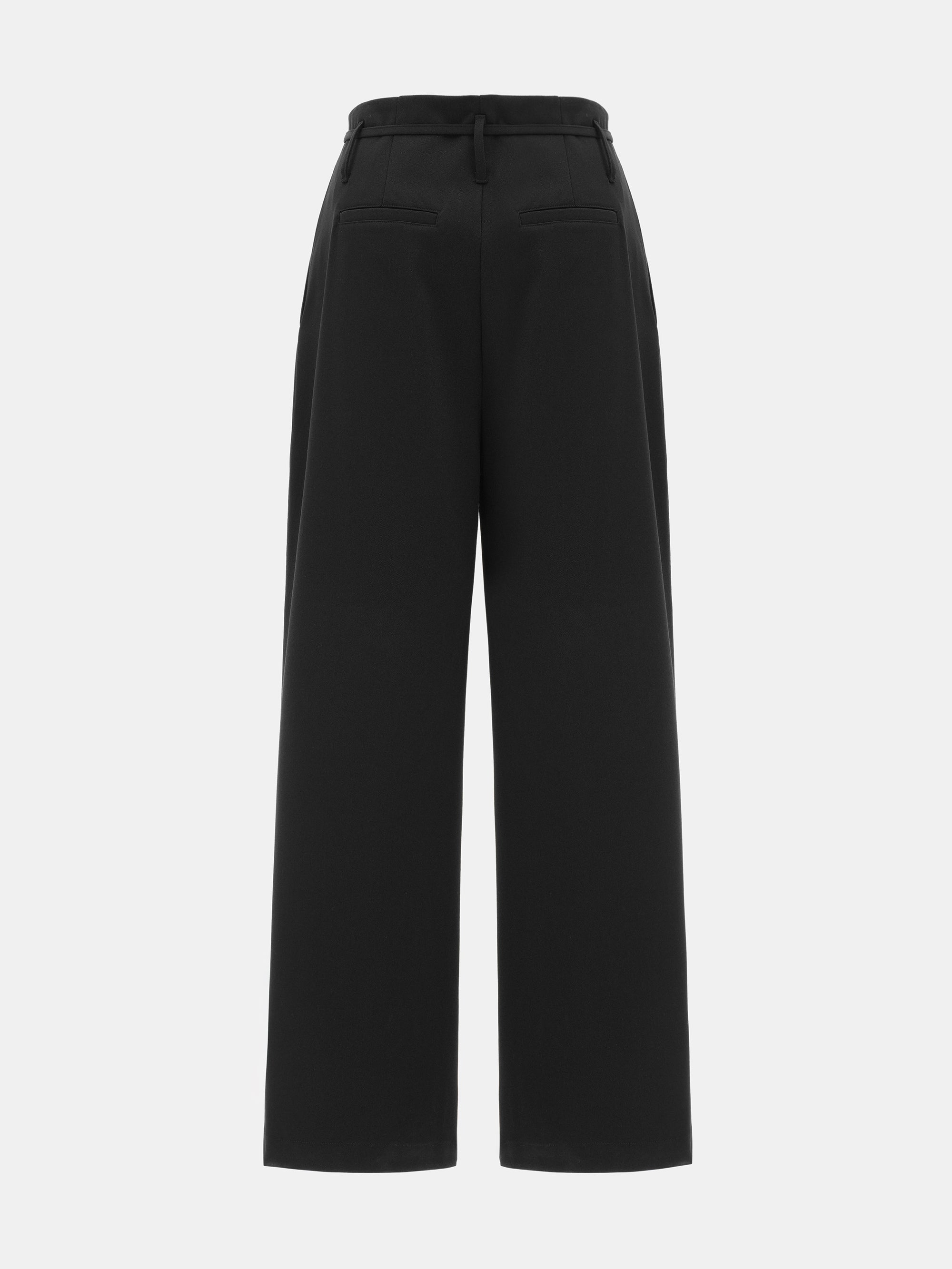 Belted Front-Tuck Trousers, Black