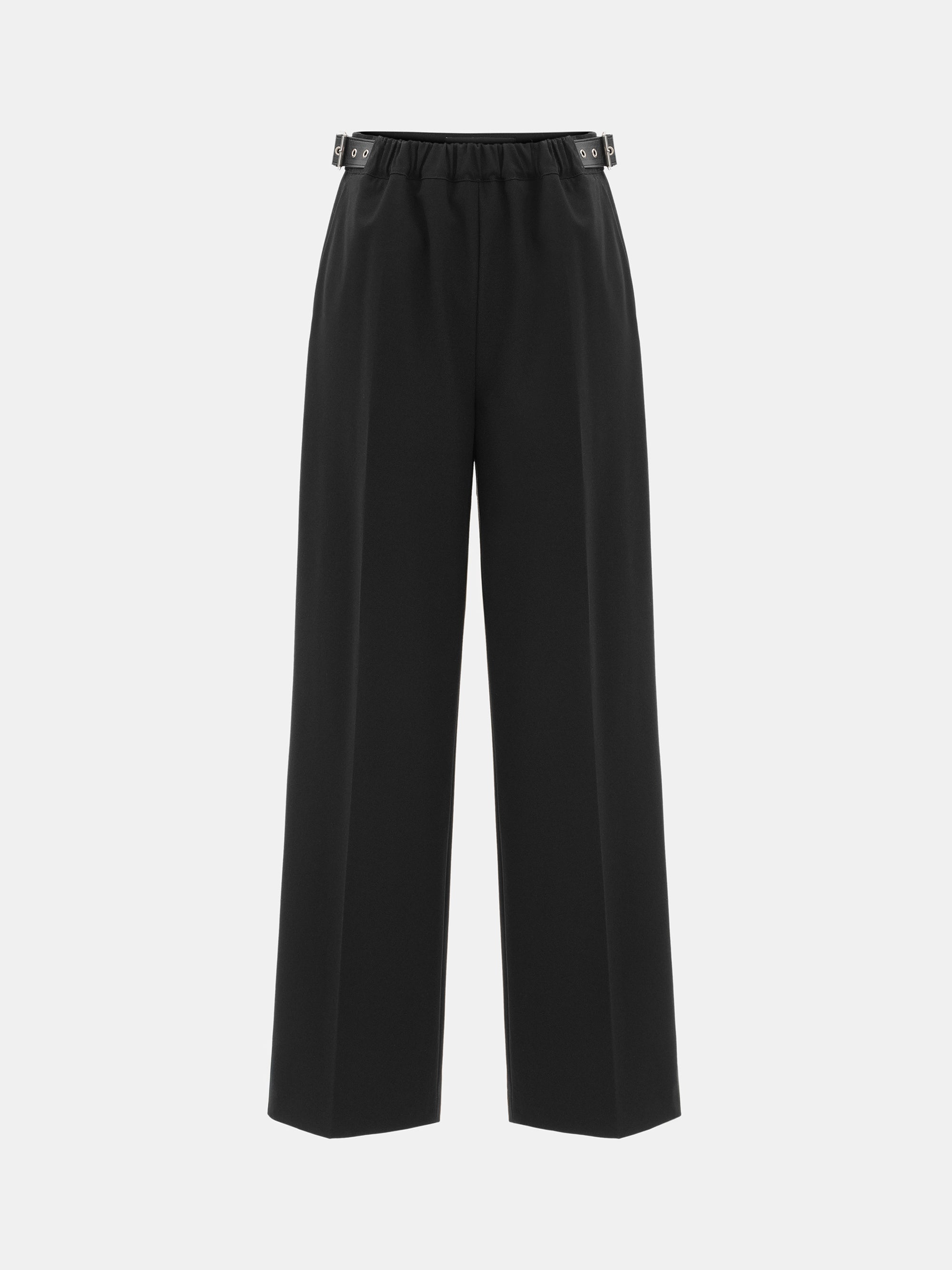 Side-Buckle Creased Trousers, Black