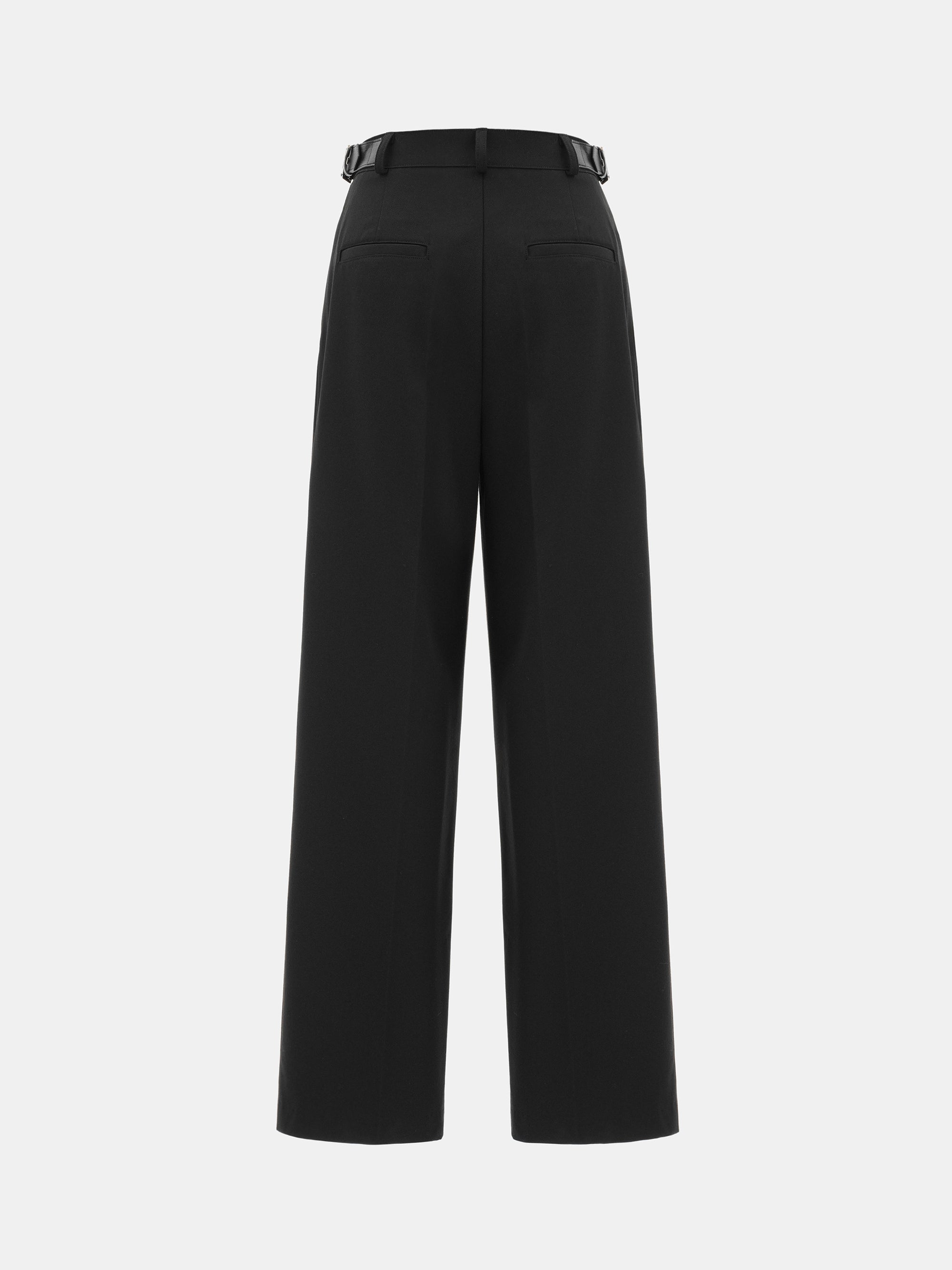 Side-Buckle Creased Trousers, Black