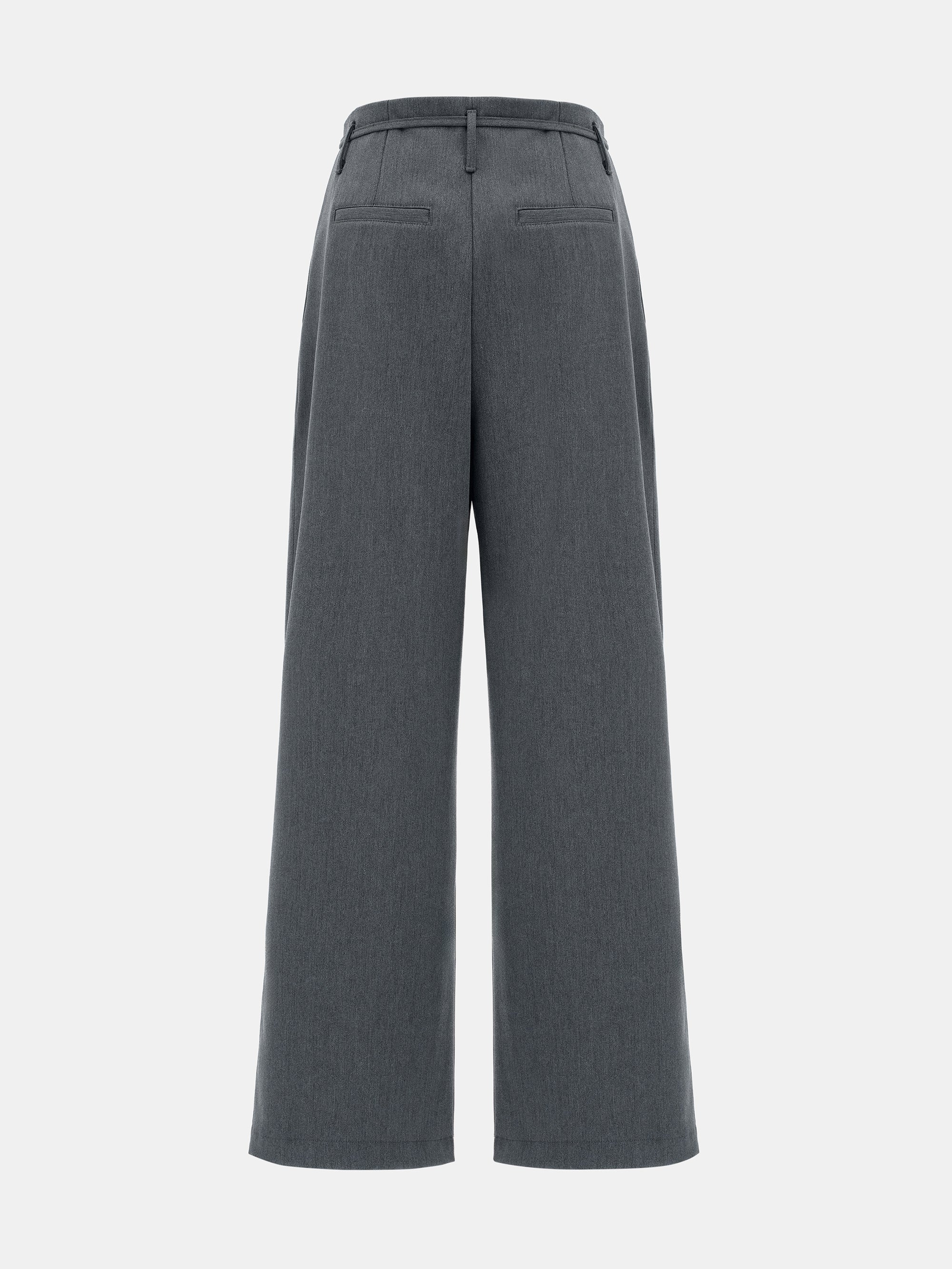 Belted Front-Tuck Trousers, Grey