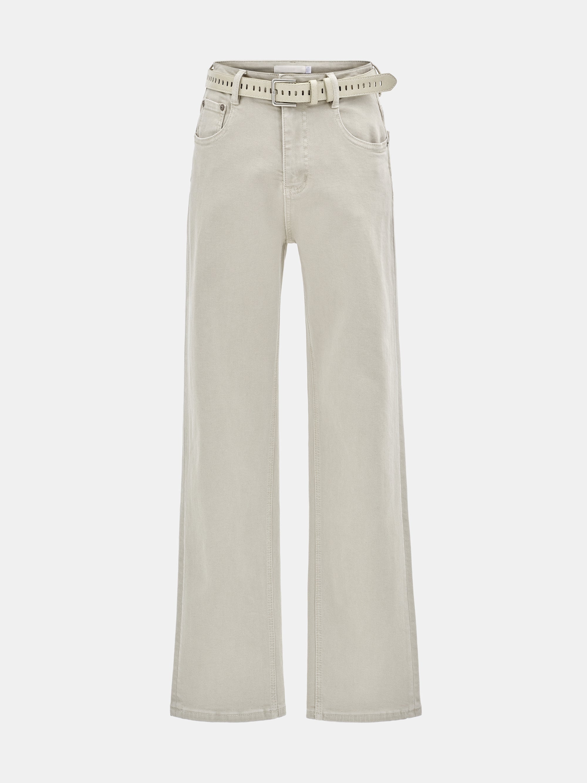 Belted Straight-Leg Jeans, Beige