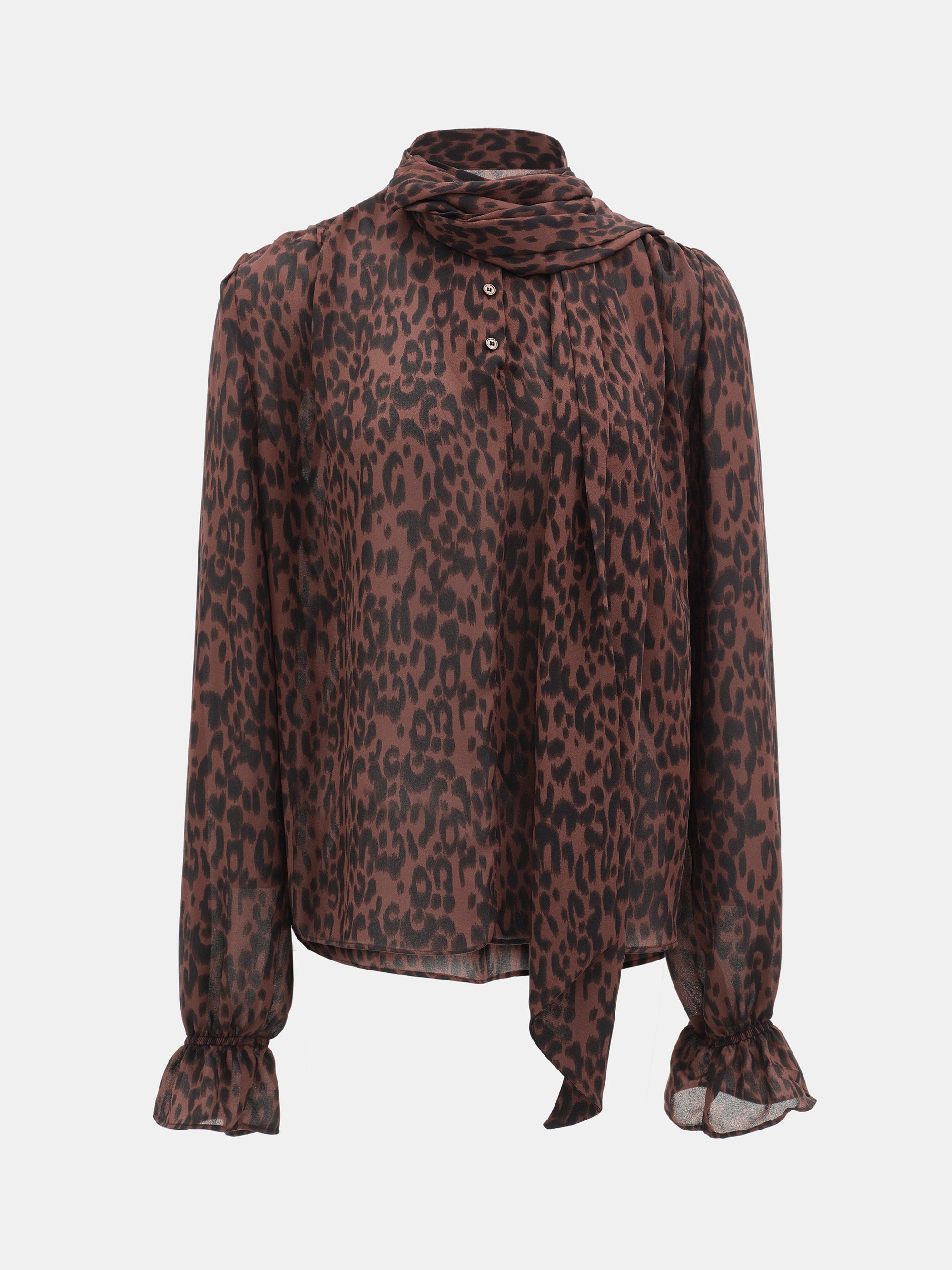 Semi-Sheer Tie Blouse, Leopard