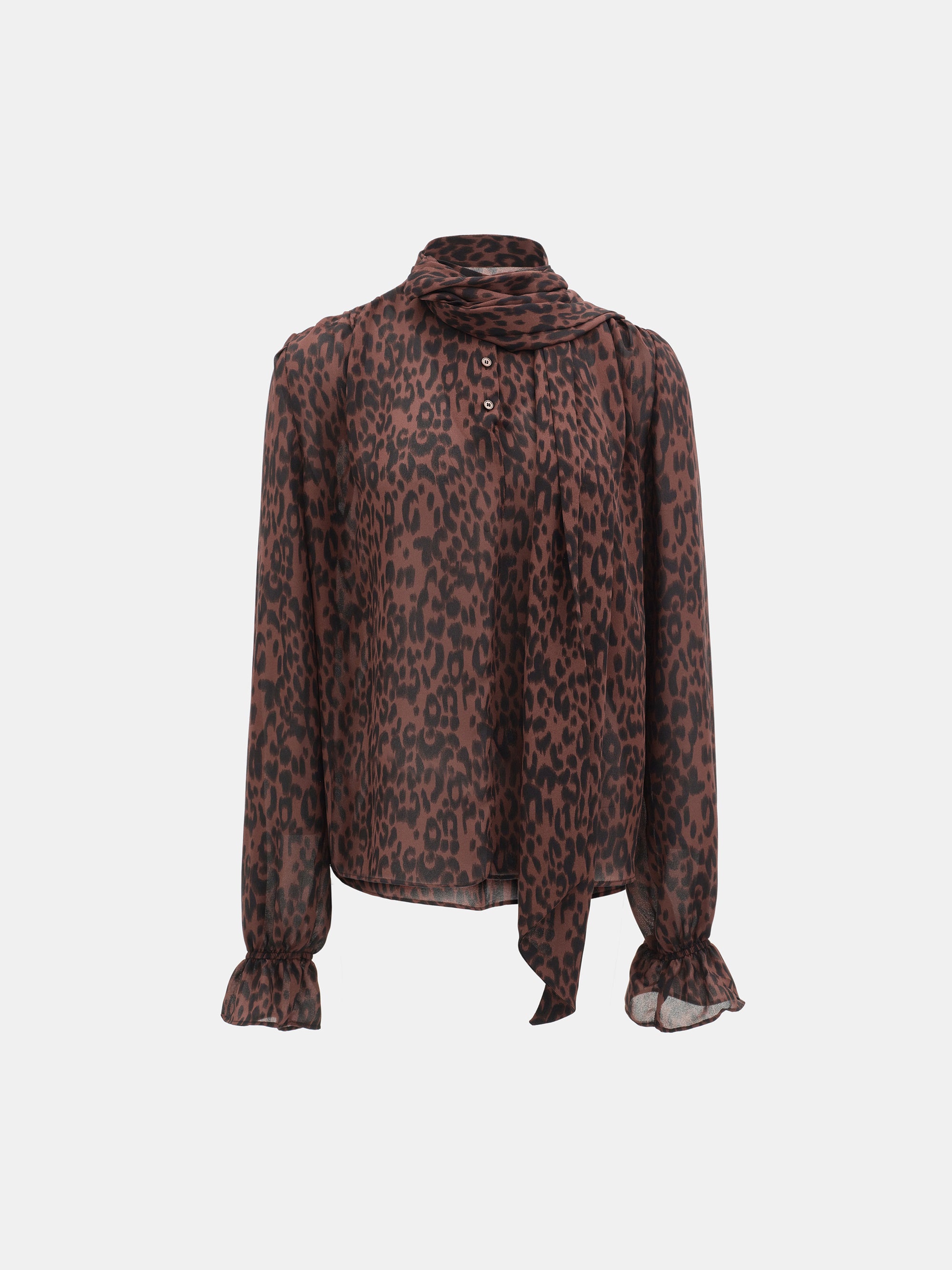 Semi-Sheer Tie Blouse, Leopard