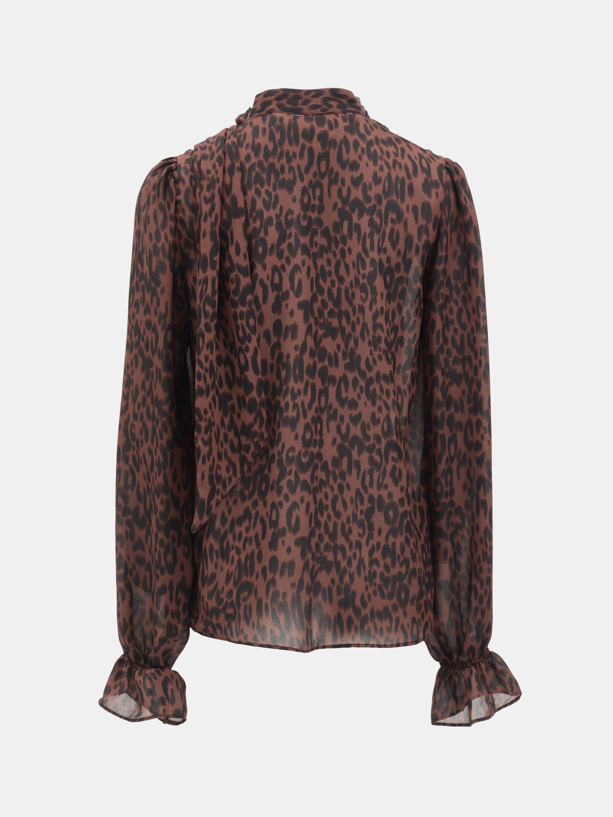 Semi-Sheer Tie Blouse, Leopard