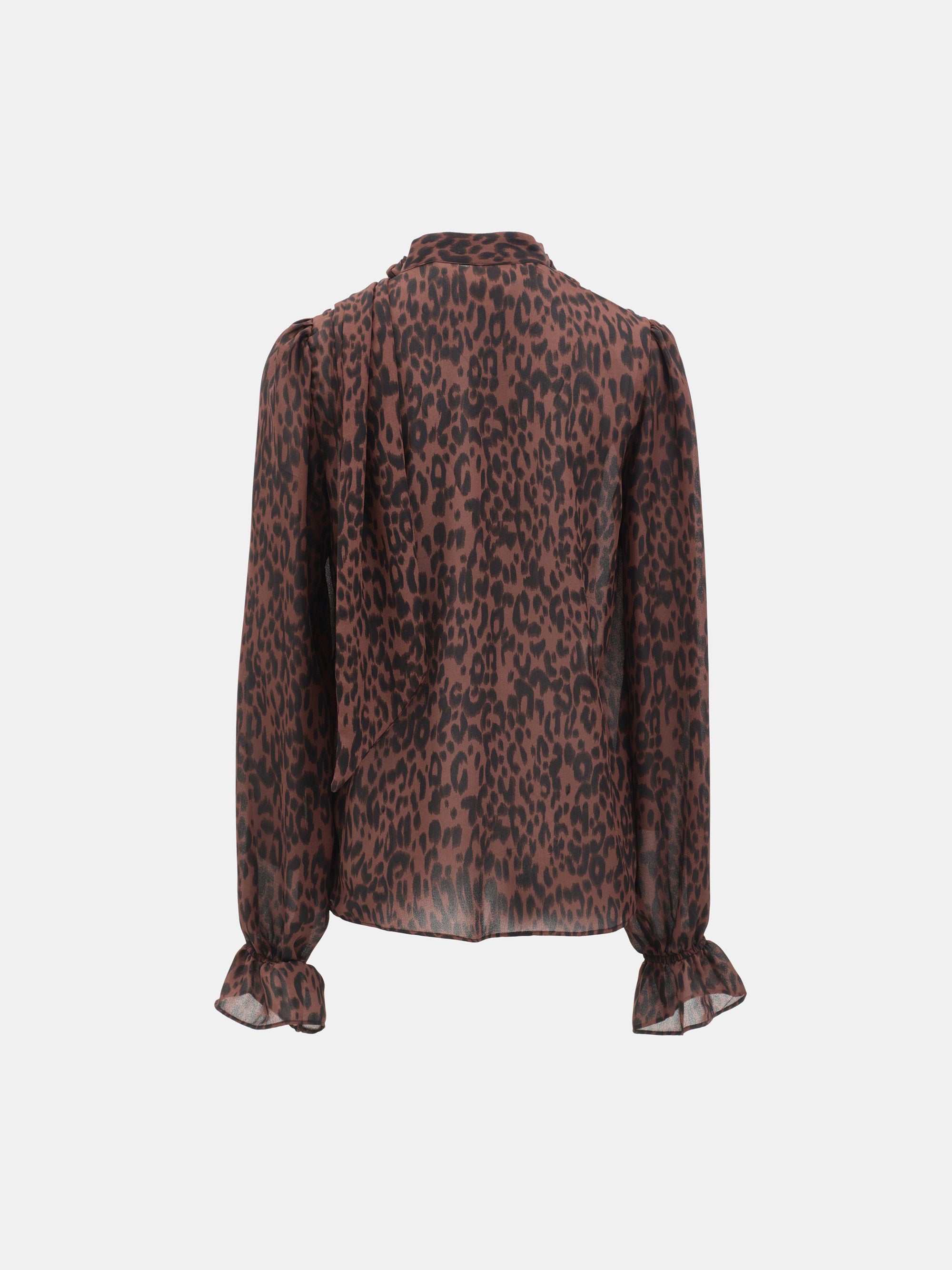 Semi-Sheer Tie Blouse, Leopard