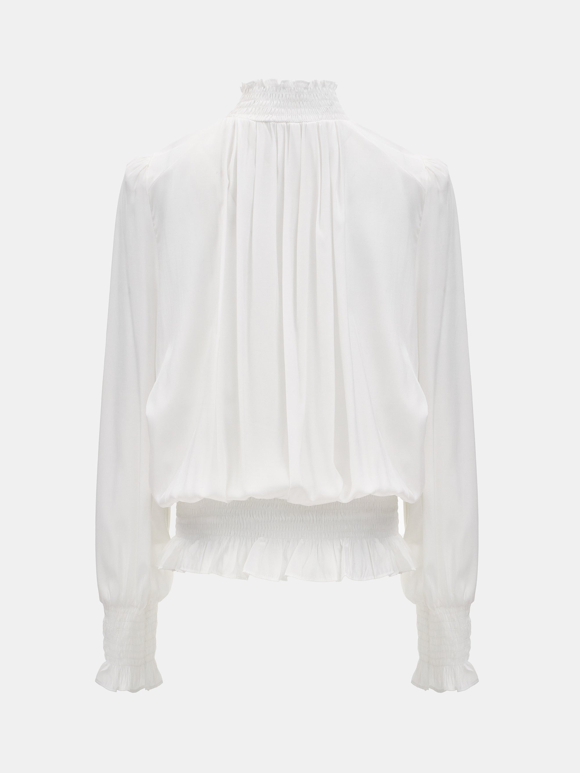 Smocked High-Neck Blouse, Ivory