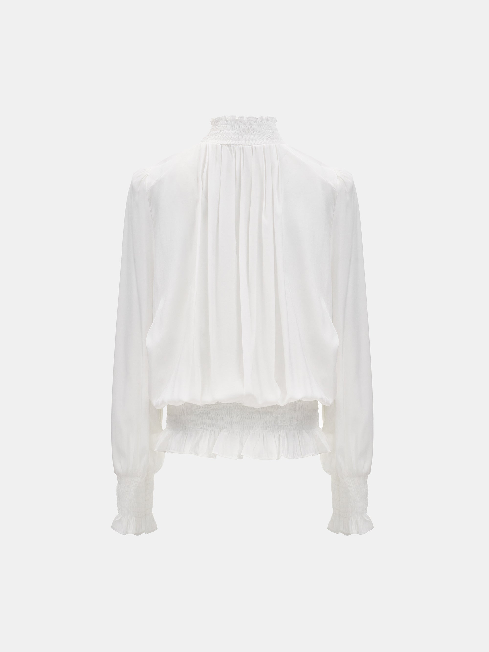Smocked High-Neck Blouse, Ivory