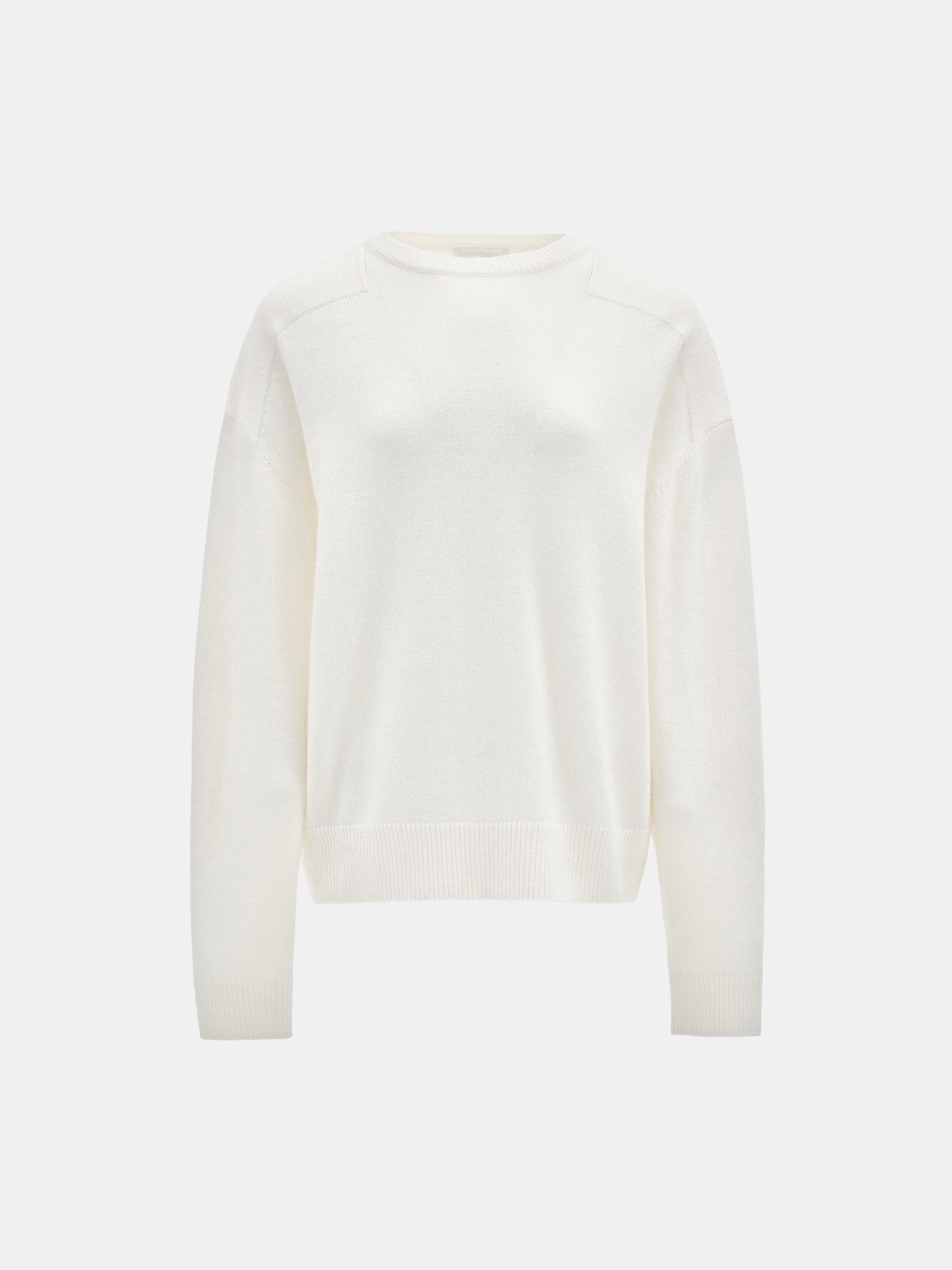 Wide-Shoulder Knit Sweater, White