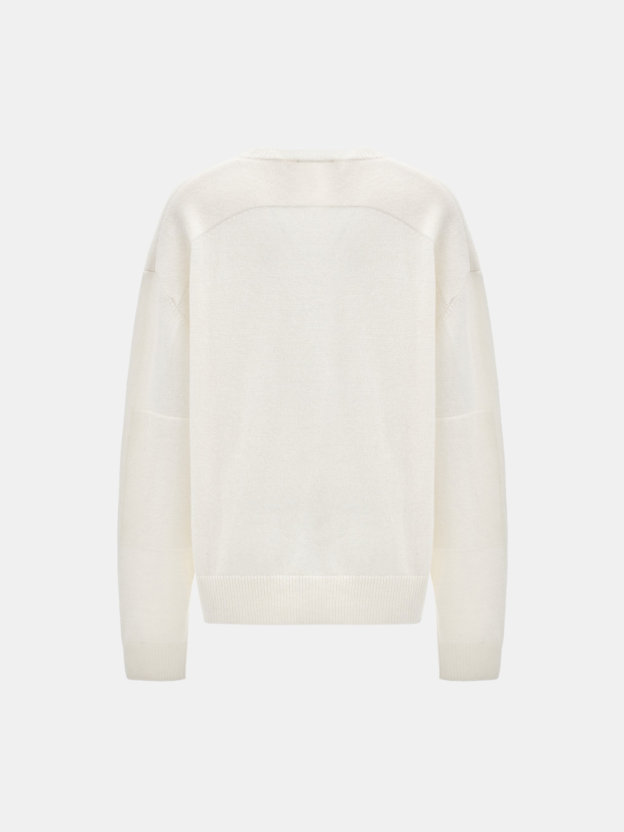 Wide-Shoulder Knit Sweater, White