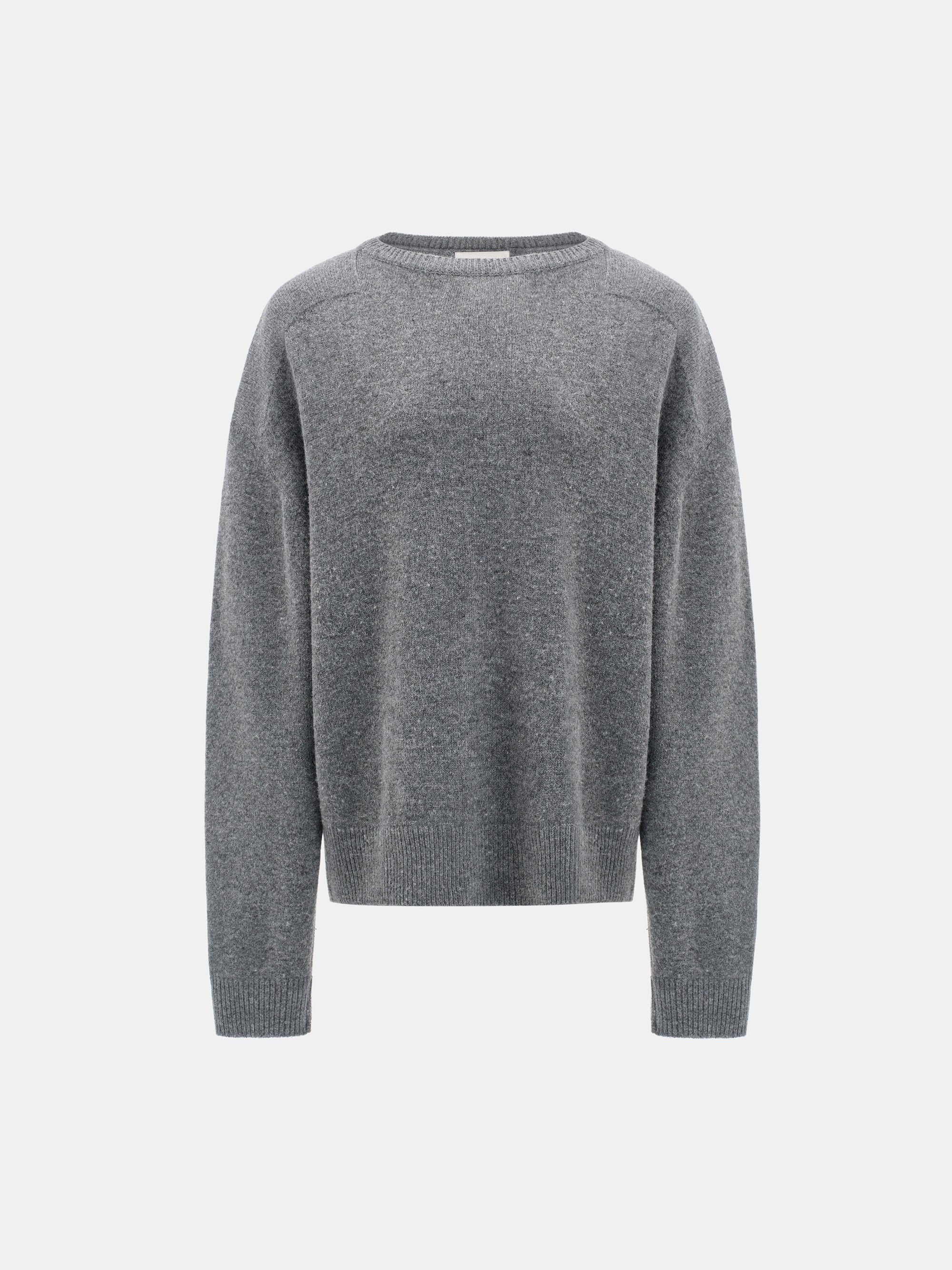 Wide-Shoulder Knit Sweater, Melange Grey