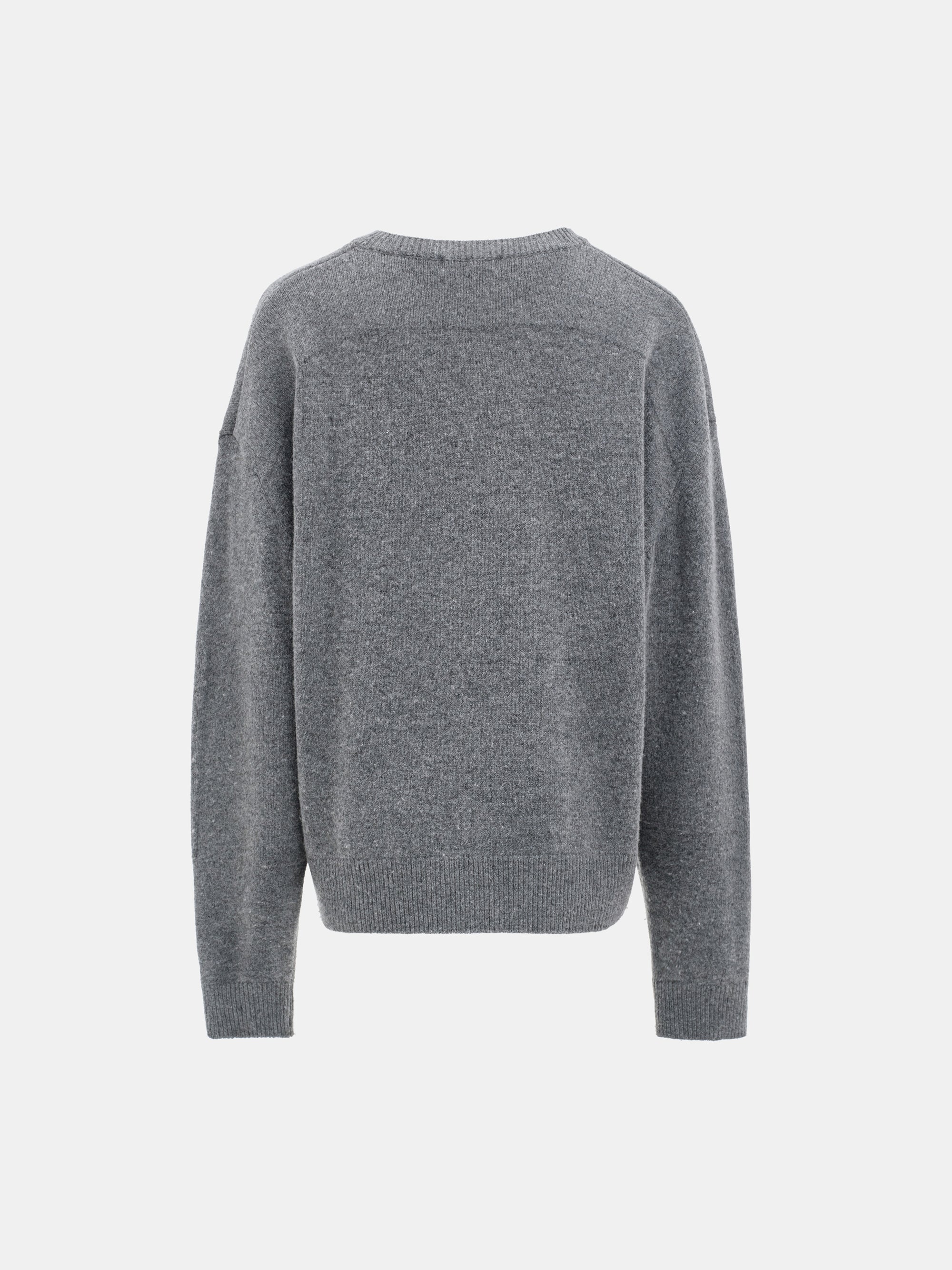 Wide-Shoulder Knit Sweater, Melange Grey