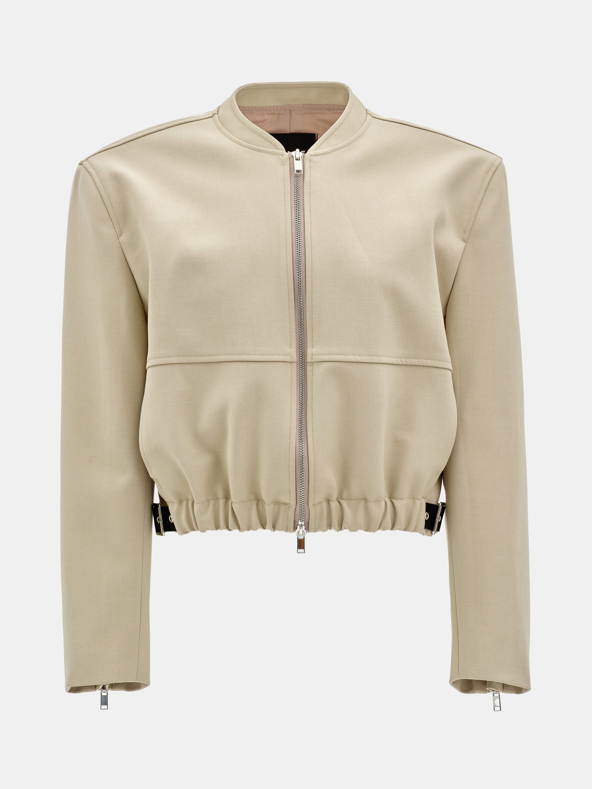 Side-Buckle Cropped Blouson, Beige