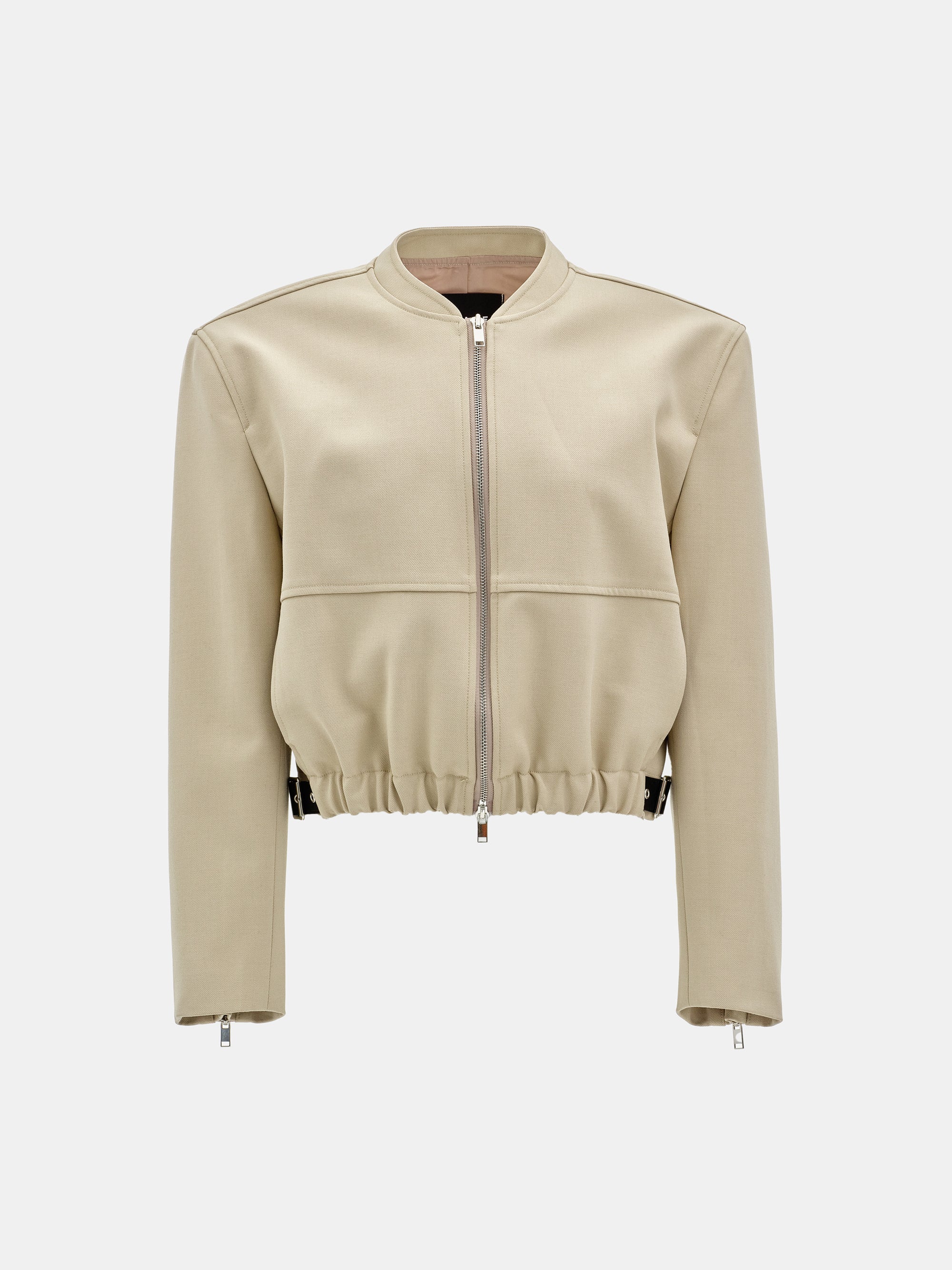 Side-Buckle Cropped Blouson, Beige
