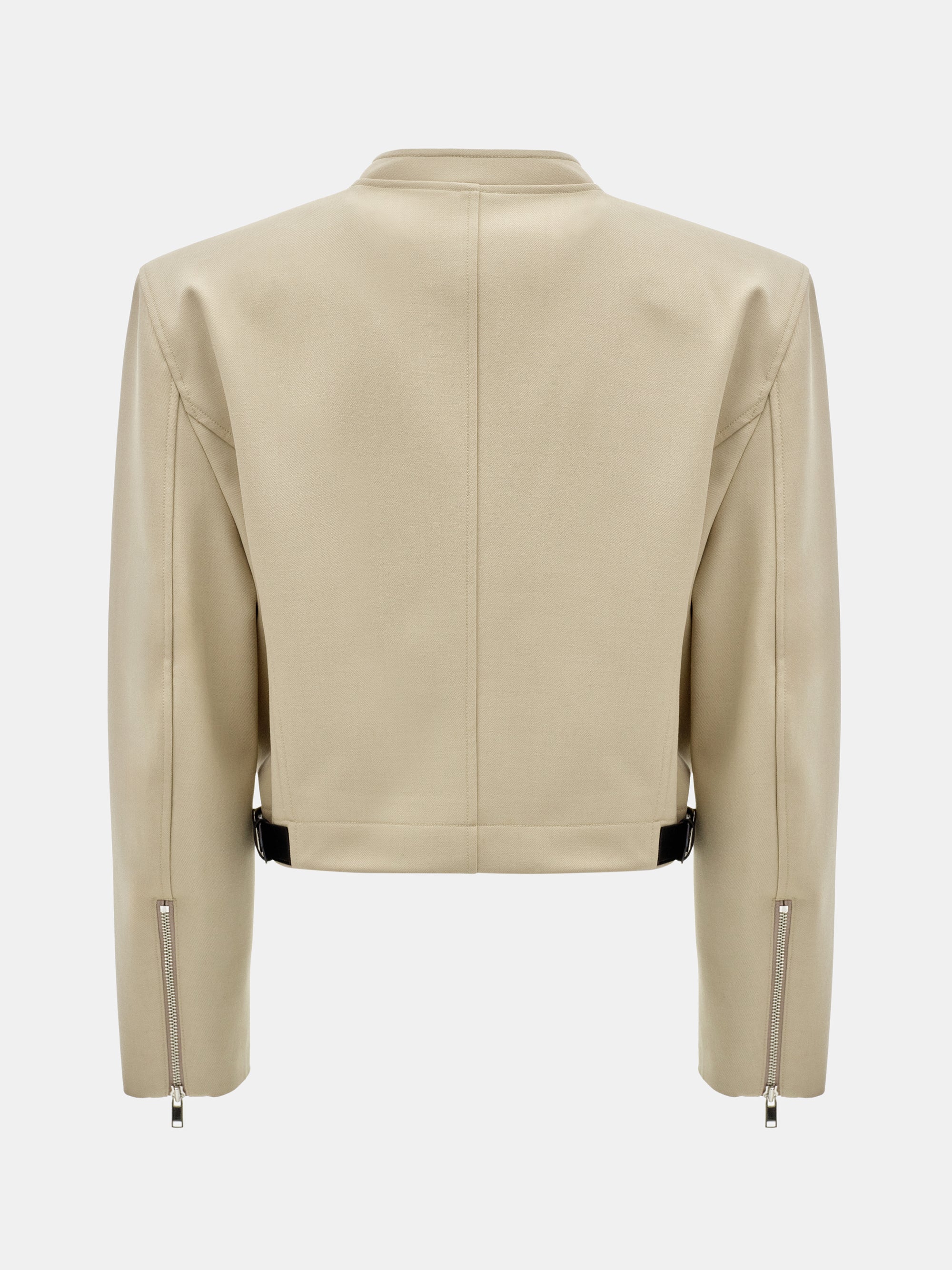 Side-Buckle Cropped Blouson, Beige