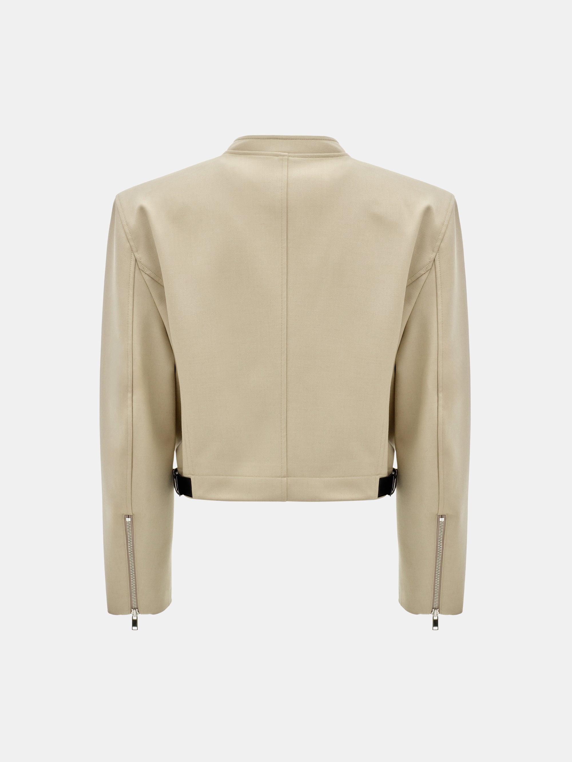 Side-Buckle Cropped Blouson, Beige