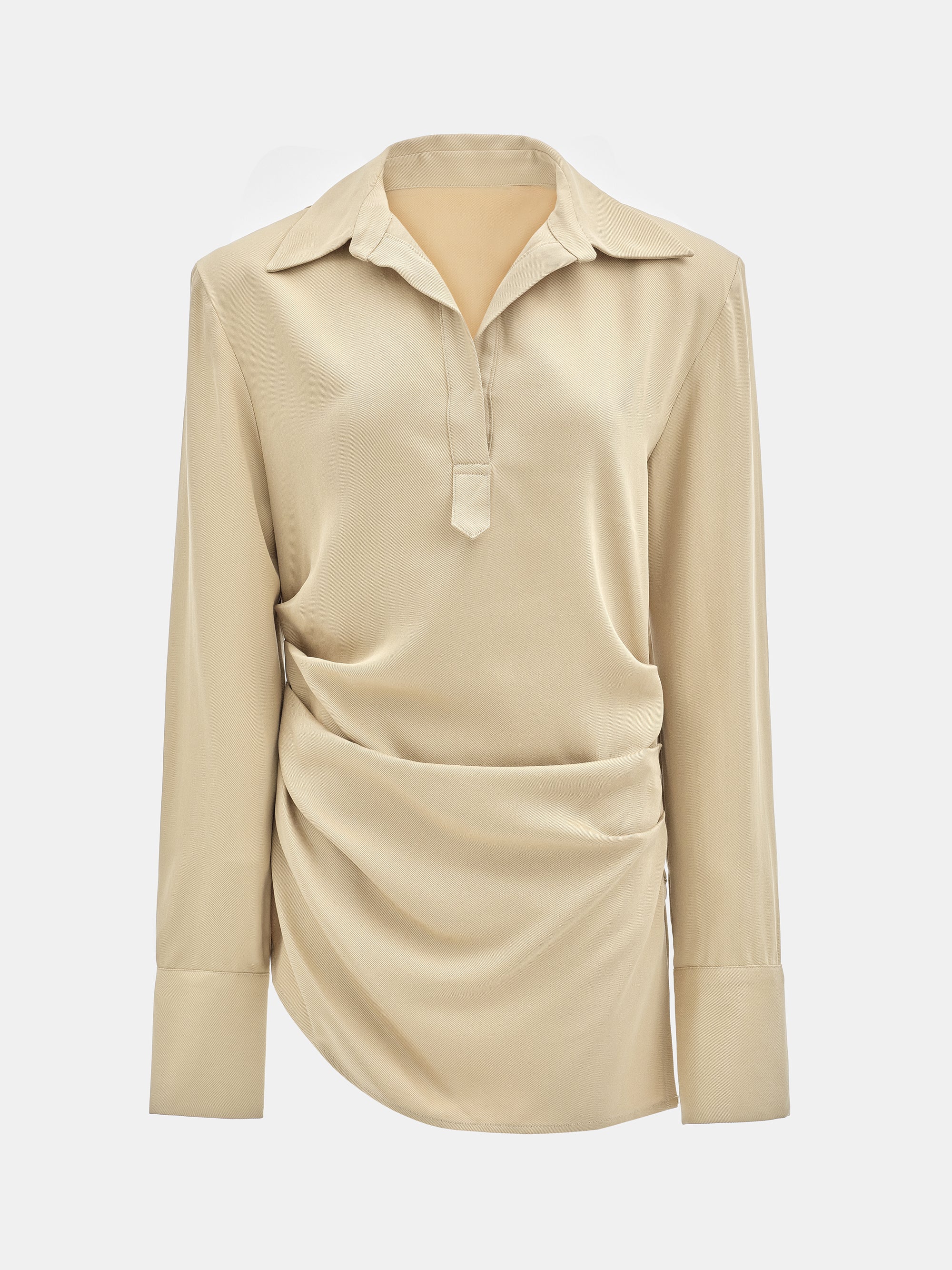 Asymmetric Ruched Blouse, Beige