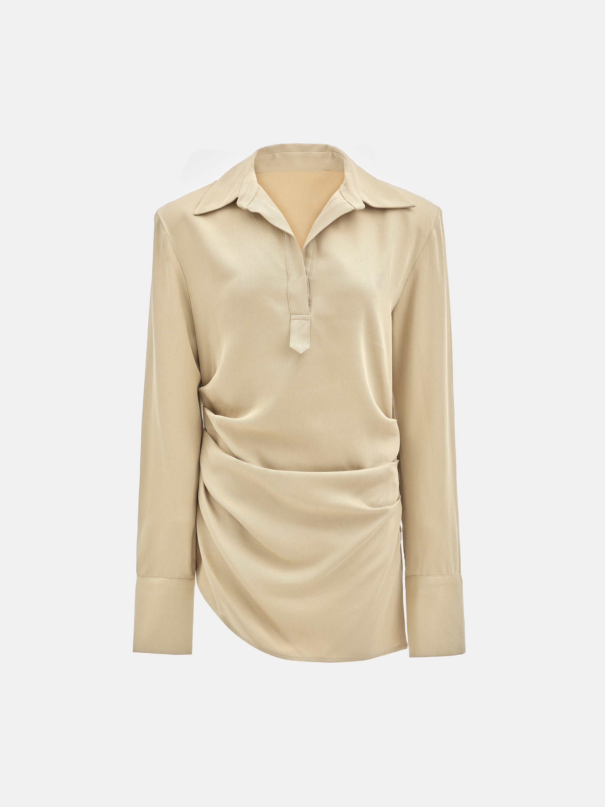 Asymmetric Ruched Blouse, Beige