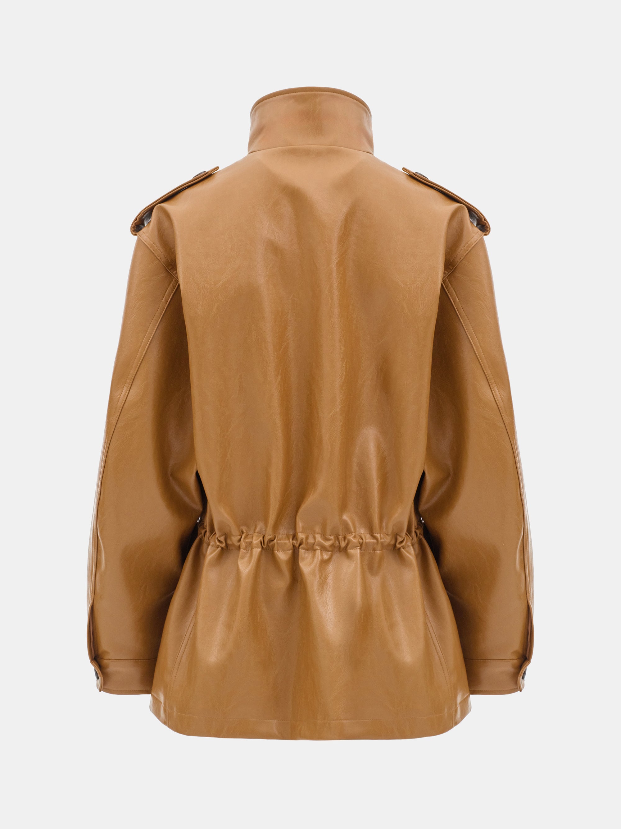Ferro High-Neck Faux-Leather Field Jacket, Brown