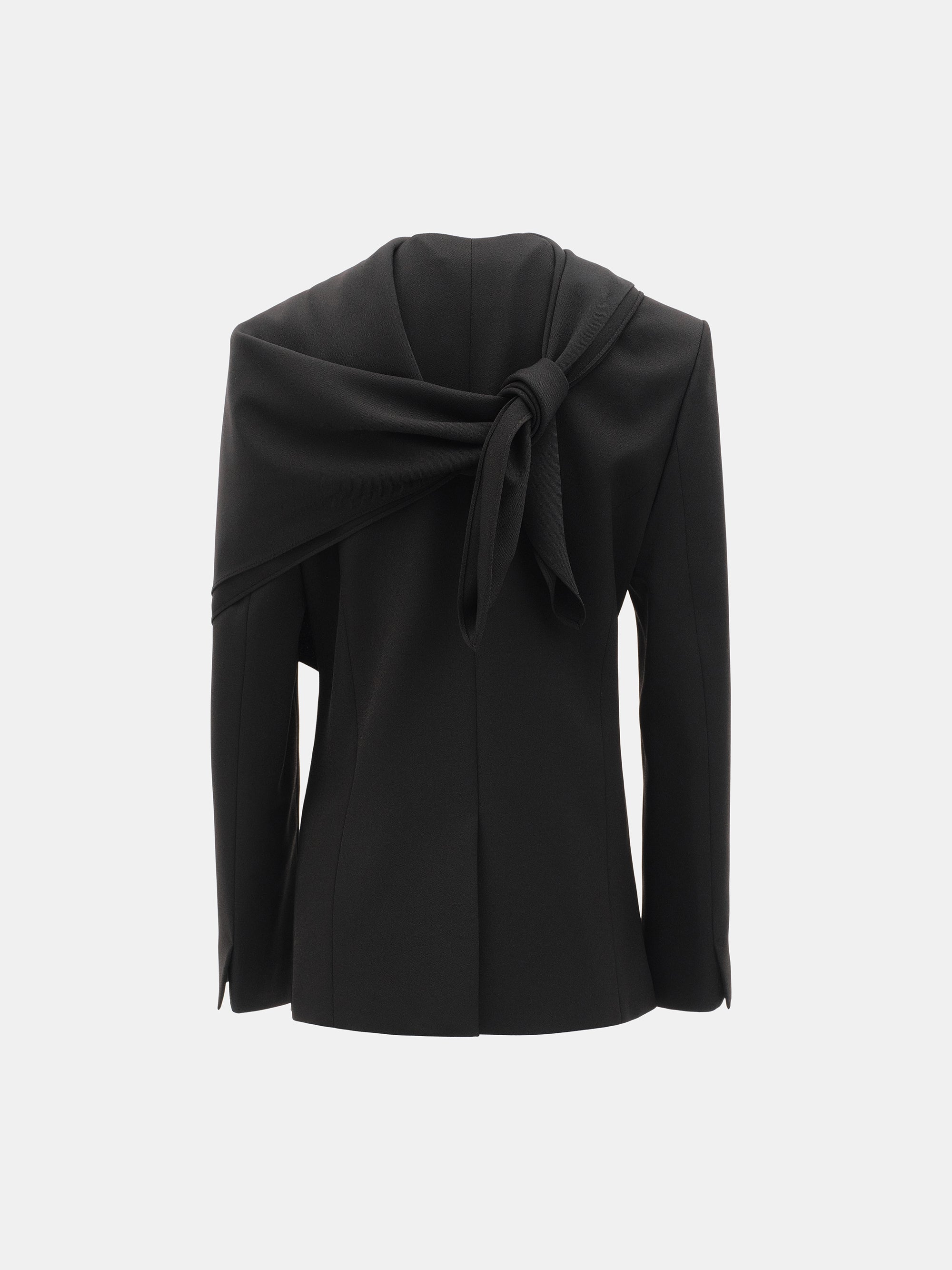 Scarf Collarless Blazer, Black