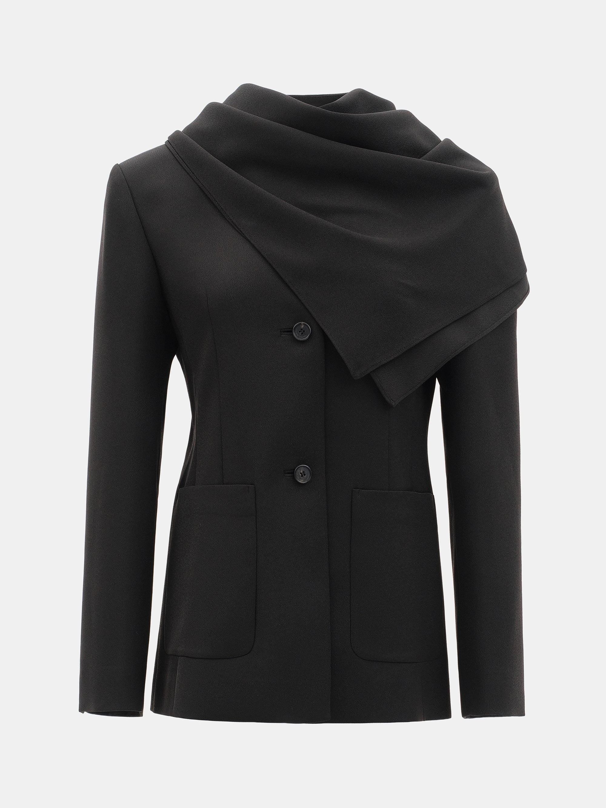 Scarf Collarless Blazer, Black