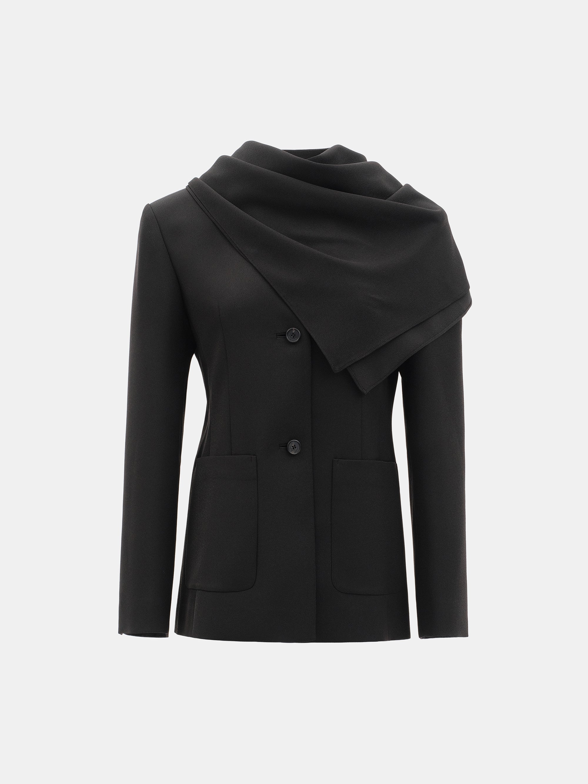 Scarf Collarless Blazer, Black