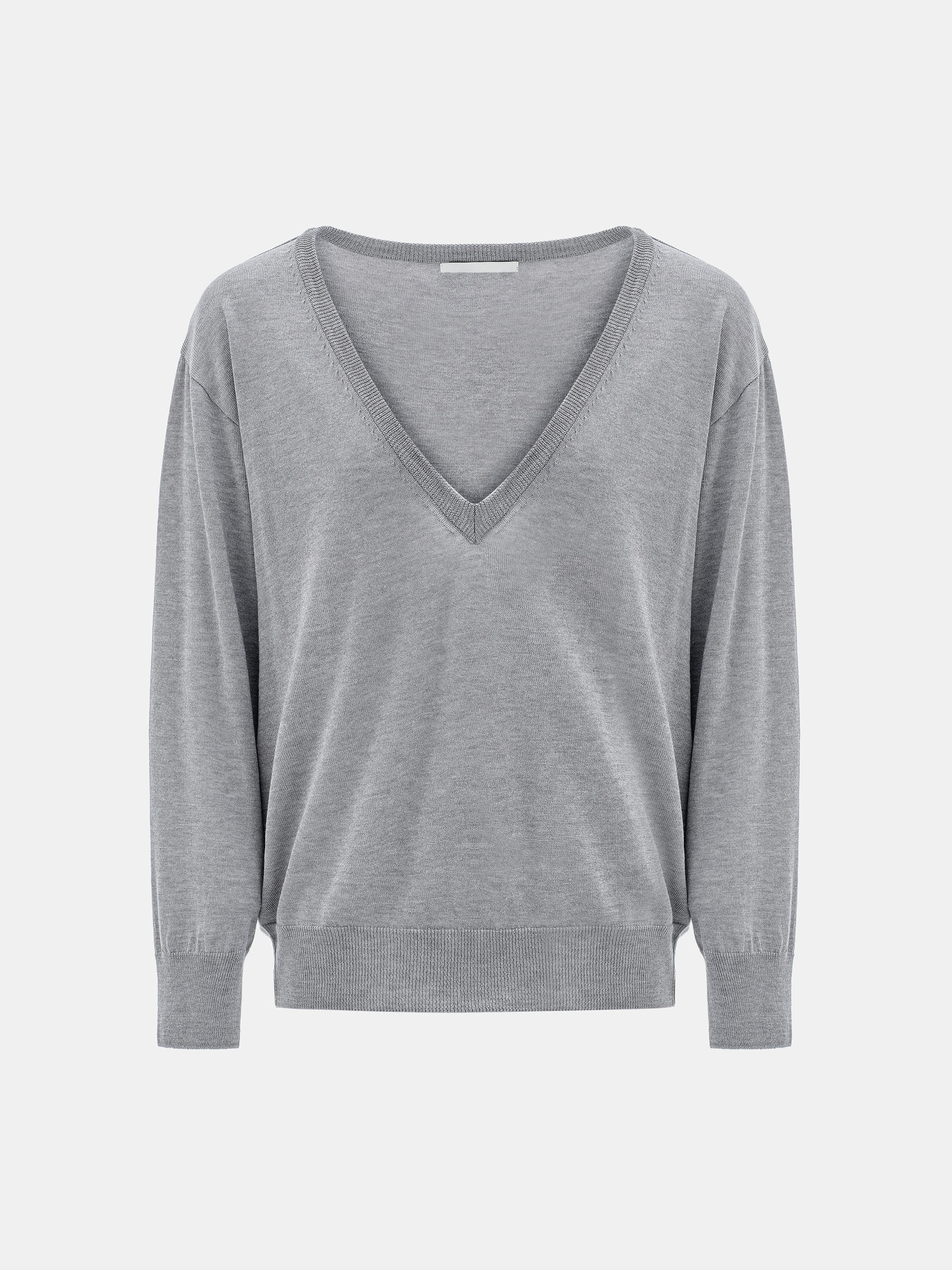 Deep V-Neck Knit, Grey