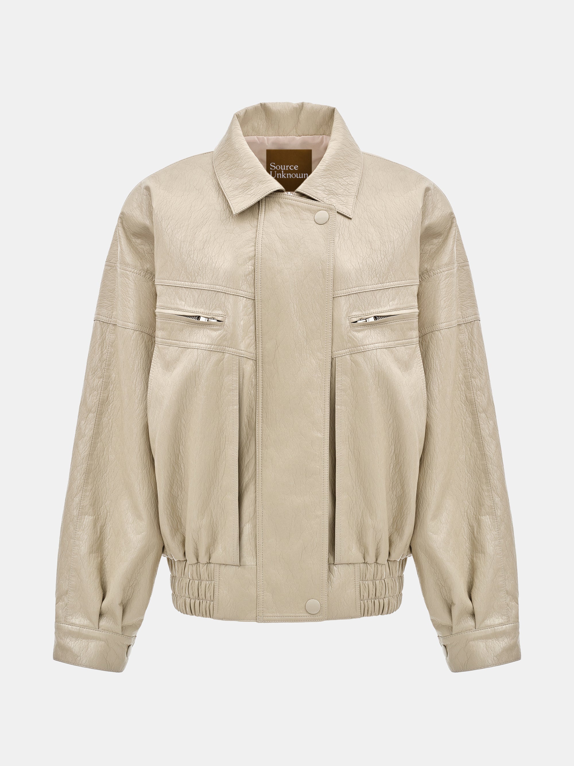 Noler Boxy Faux-Leather Bomber Jacket, Beige