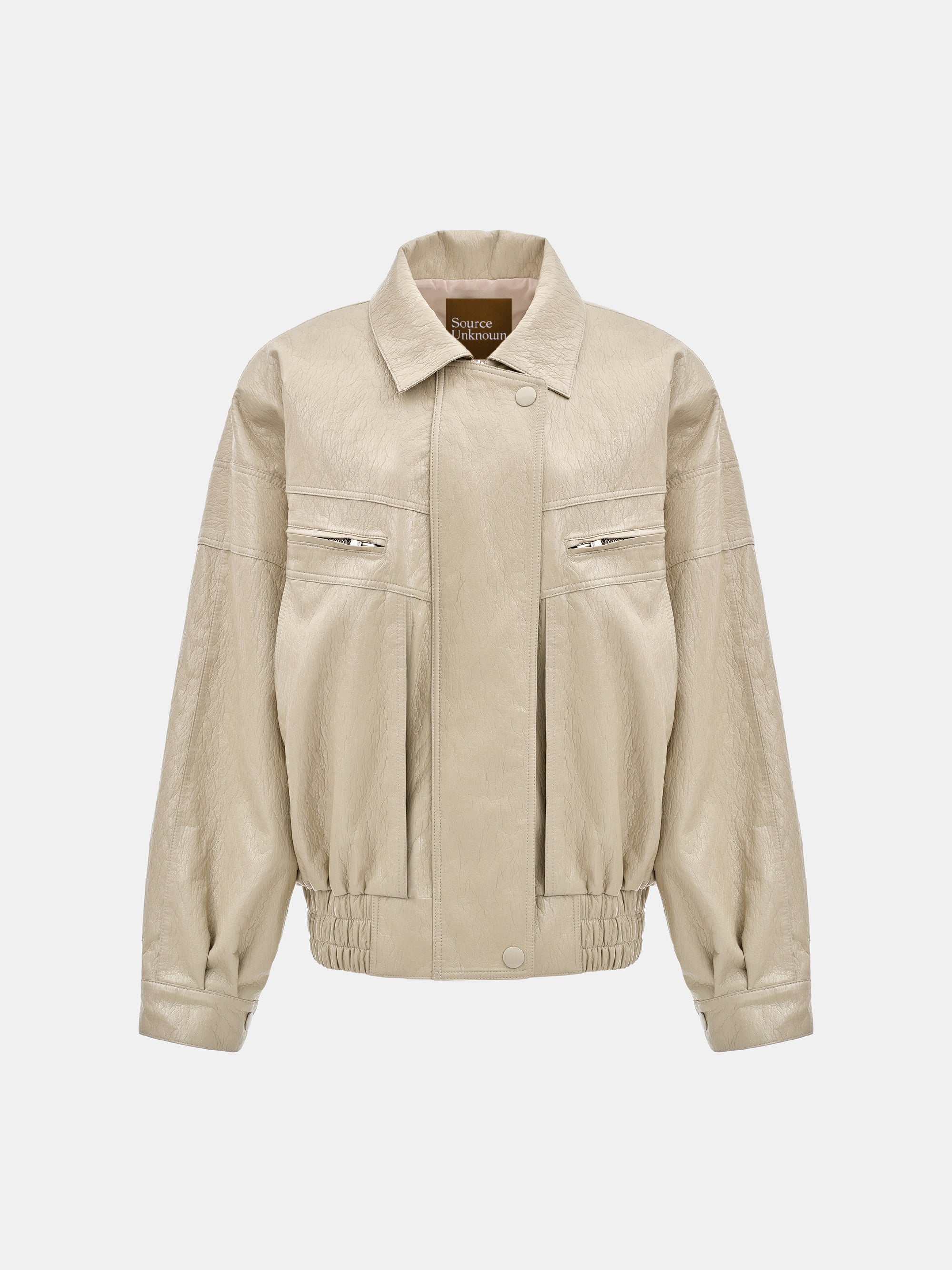 Noler Boxy Faux-Leather Bomber Jacket, Beige