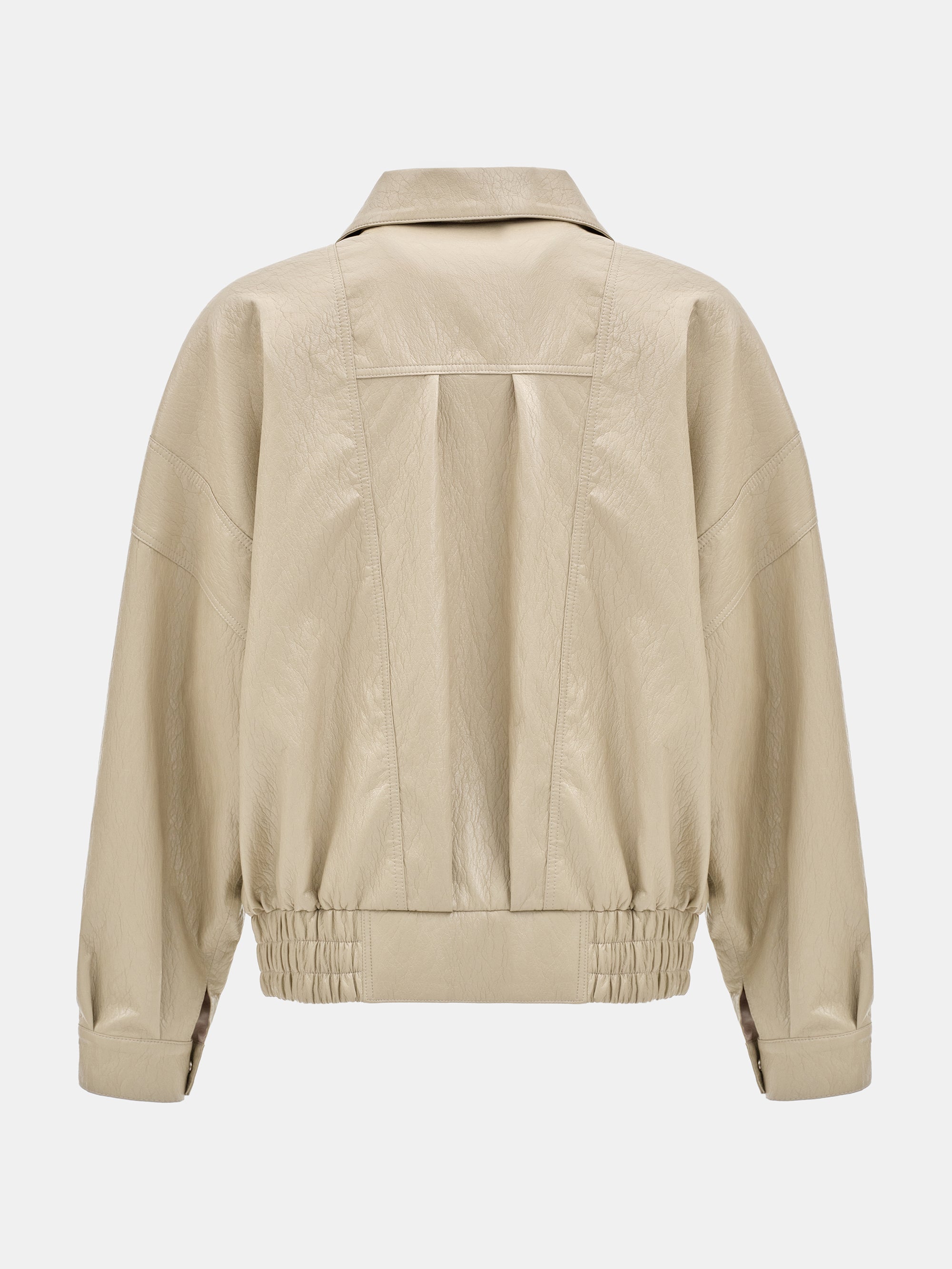 Noler Boxy Faux-Leather Bomber Jacket, Beige