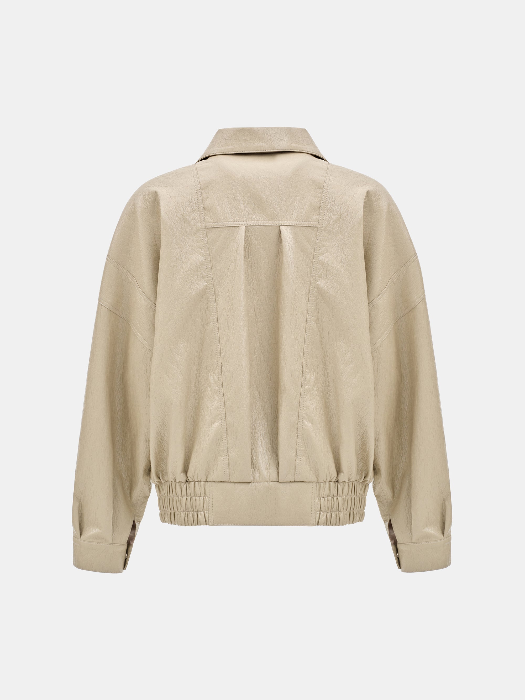Noler Boxy Faux-Leather Bomber Jacket, Beige