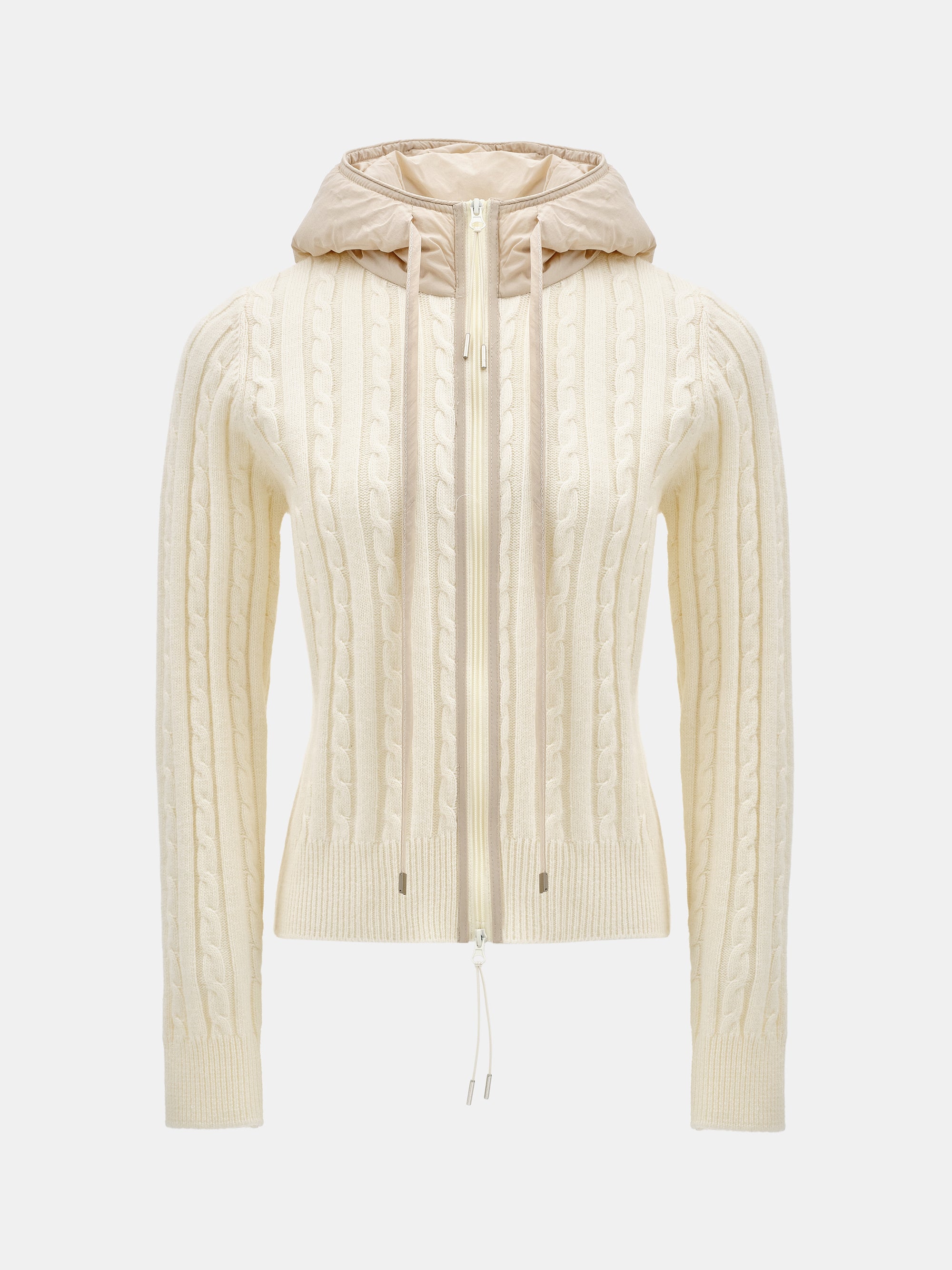 Quilted Hood Cardigan, Ivory