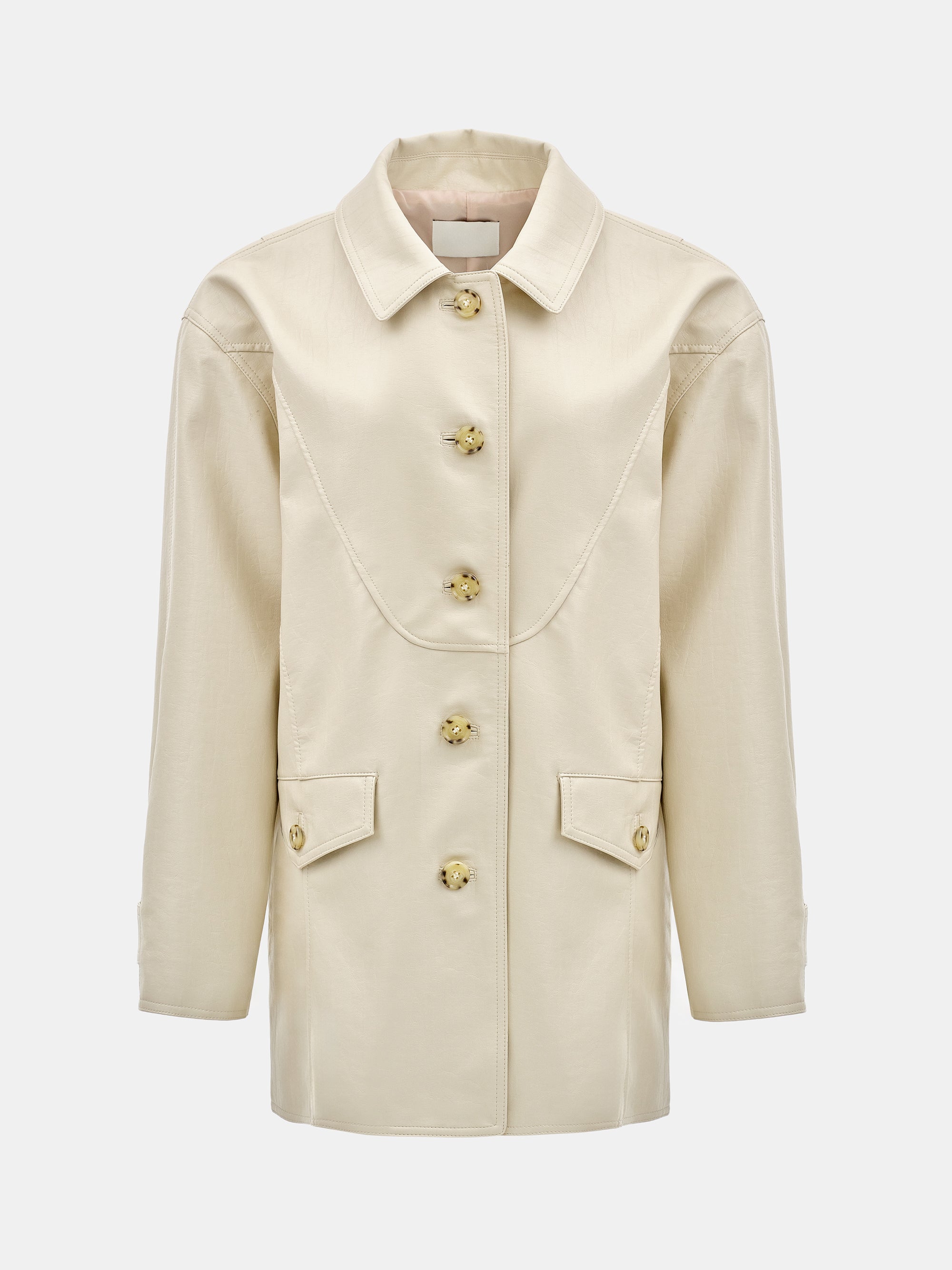 Faux-Leather Barn Jacket, Ivory
