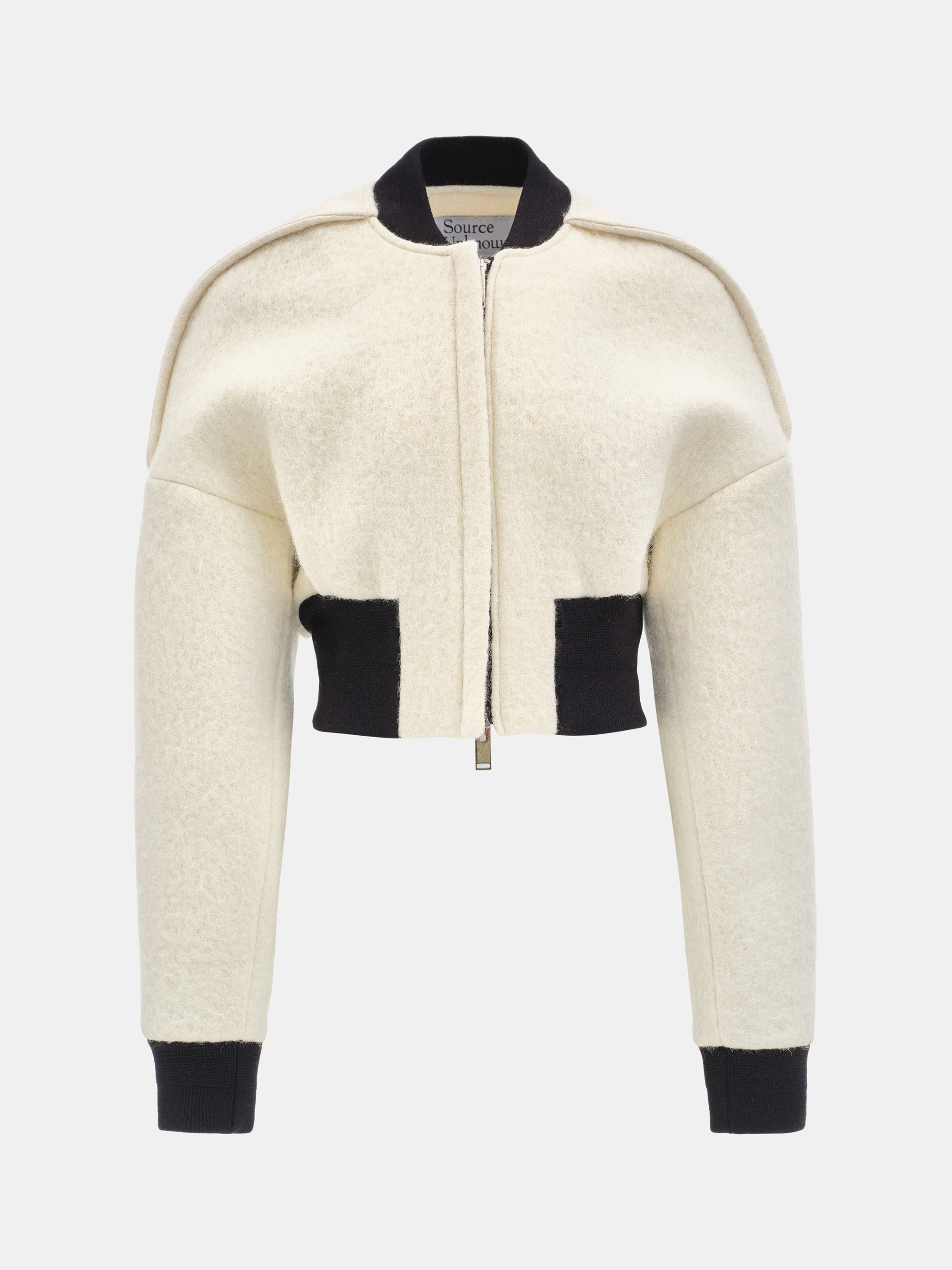 Simo Wool Cropped Bomber Jacket, Ecru