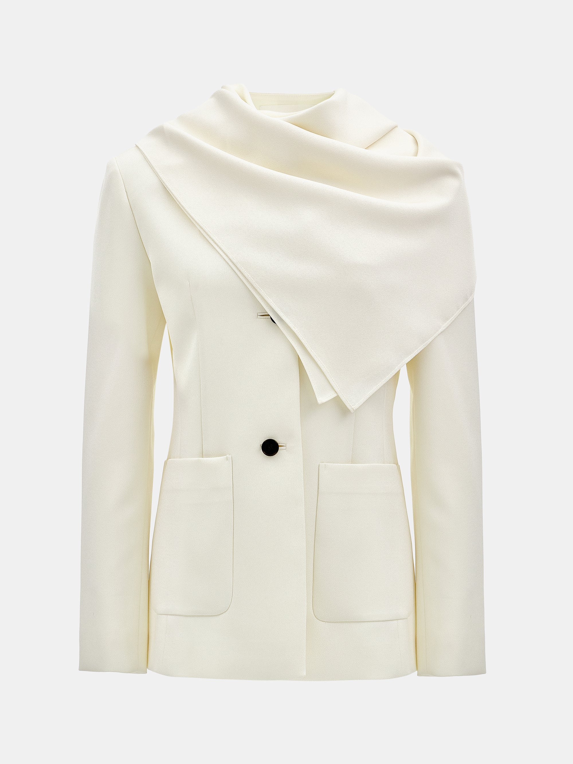 Scarf Collarless Blazer, Ivory