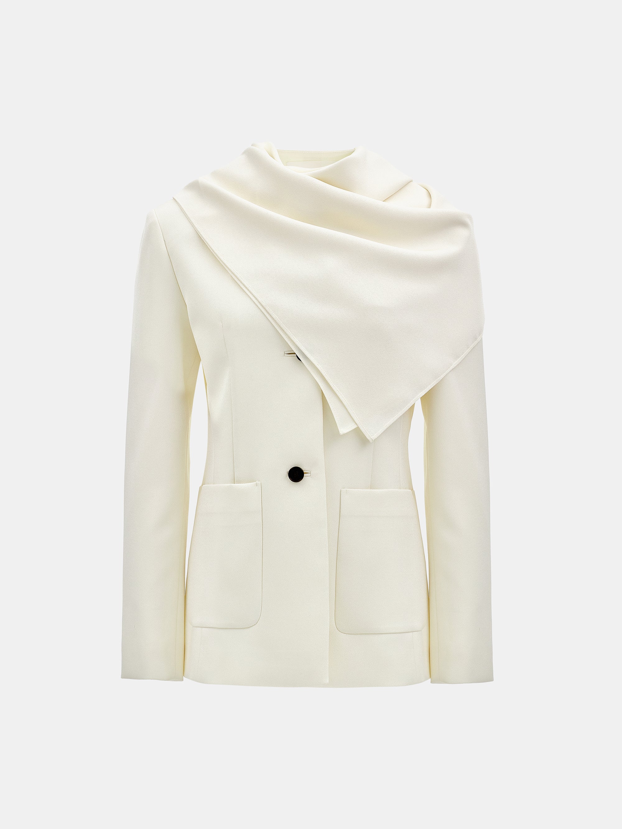 Scarf Collarless Blazer, Ivory