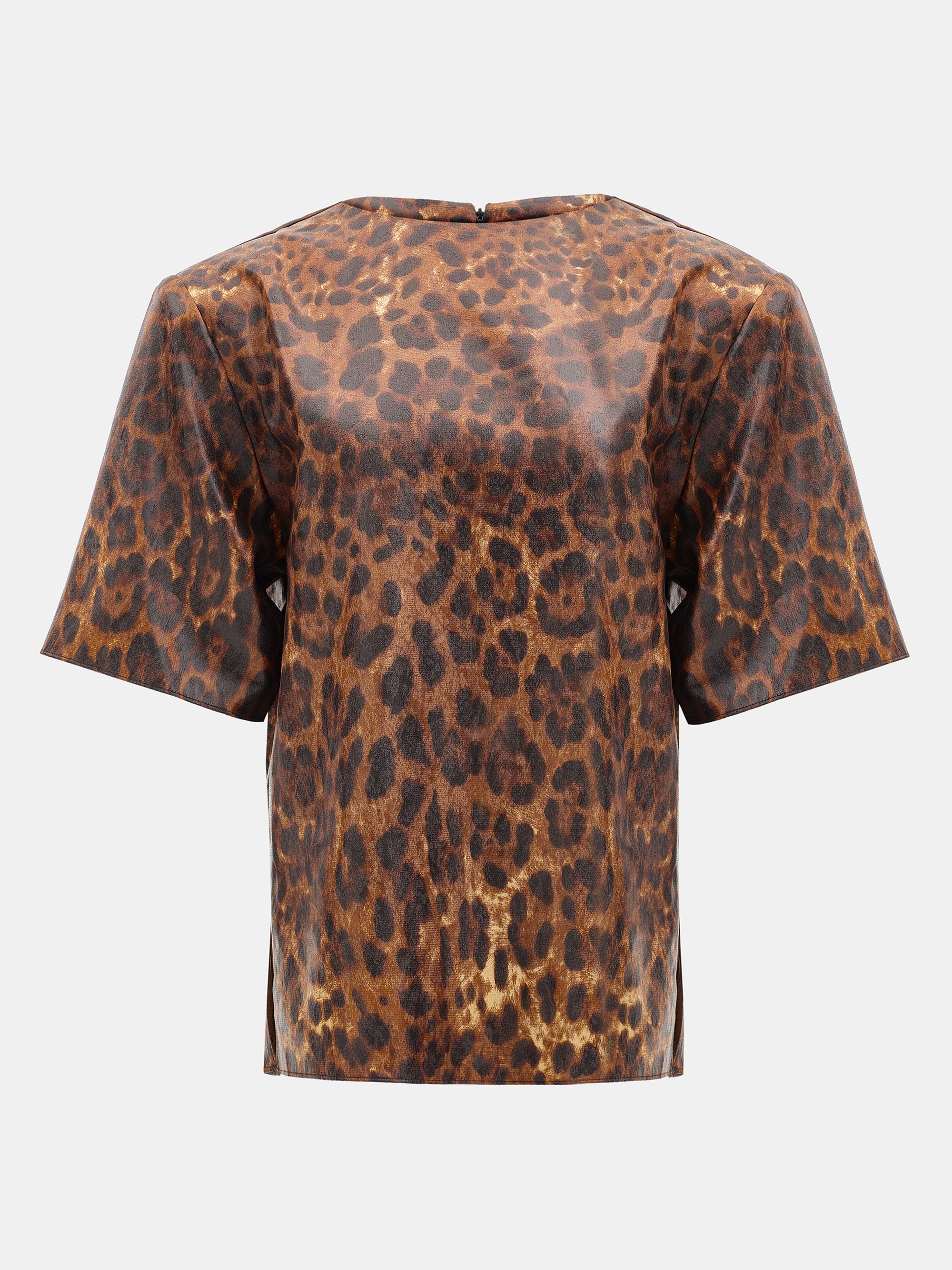 Printed Shoulder-Pad Top, Leopard