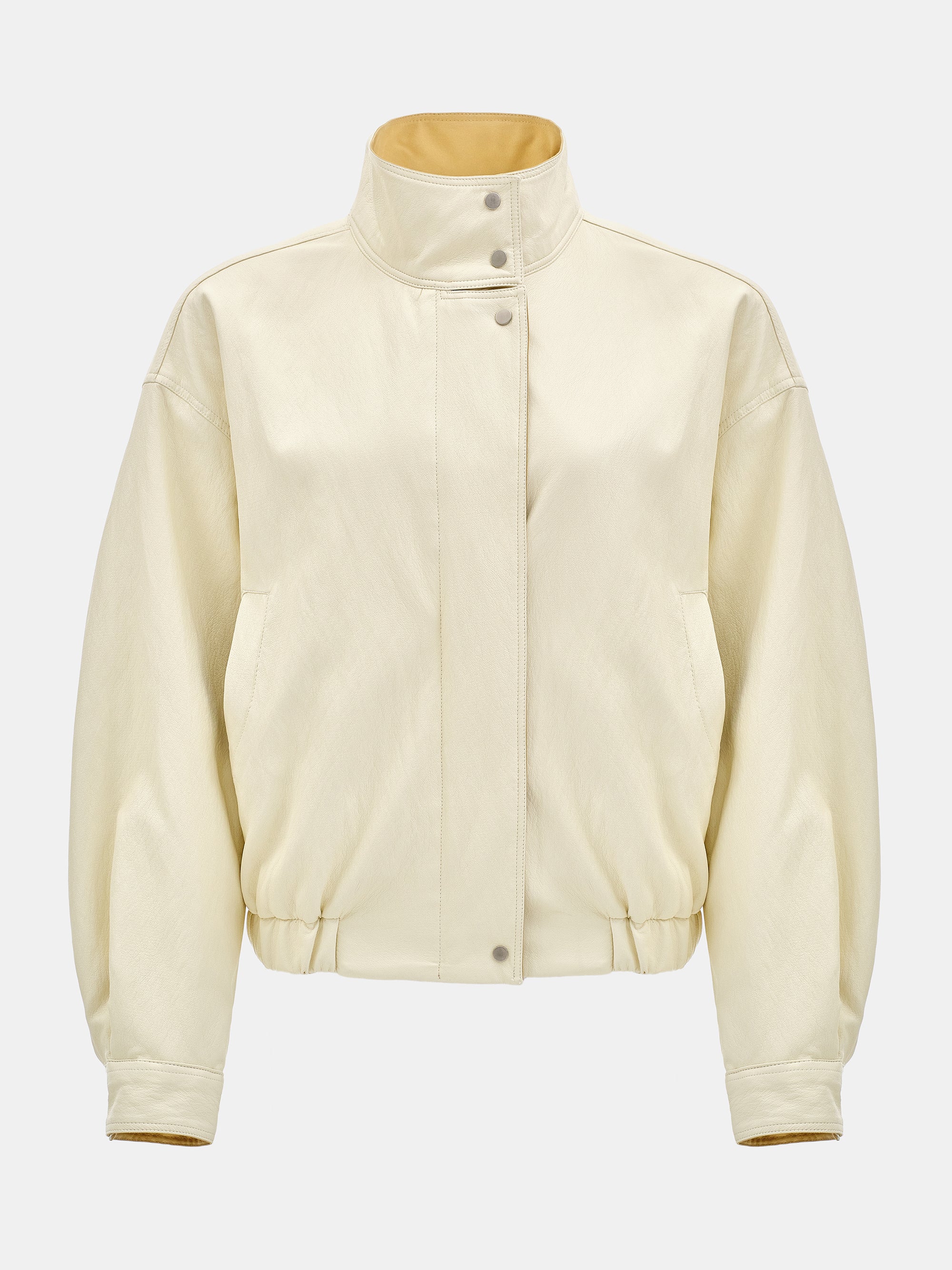 Contrast Panel Faux-Leather Jacket, Cream
