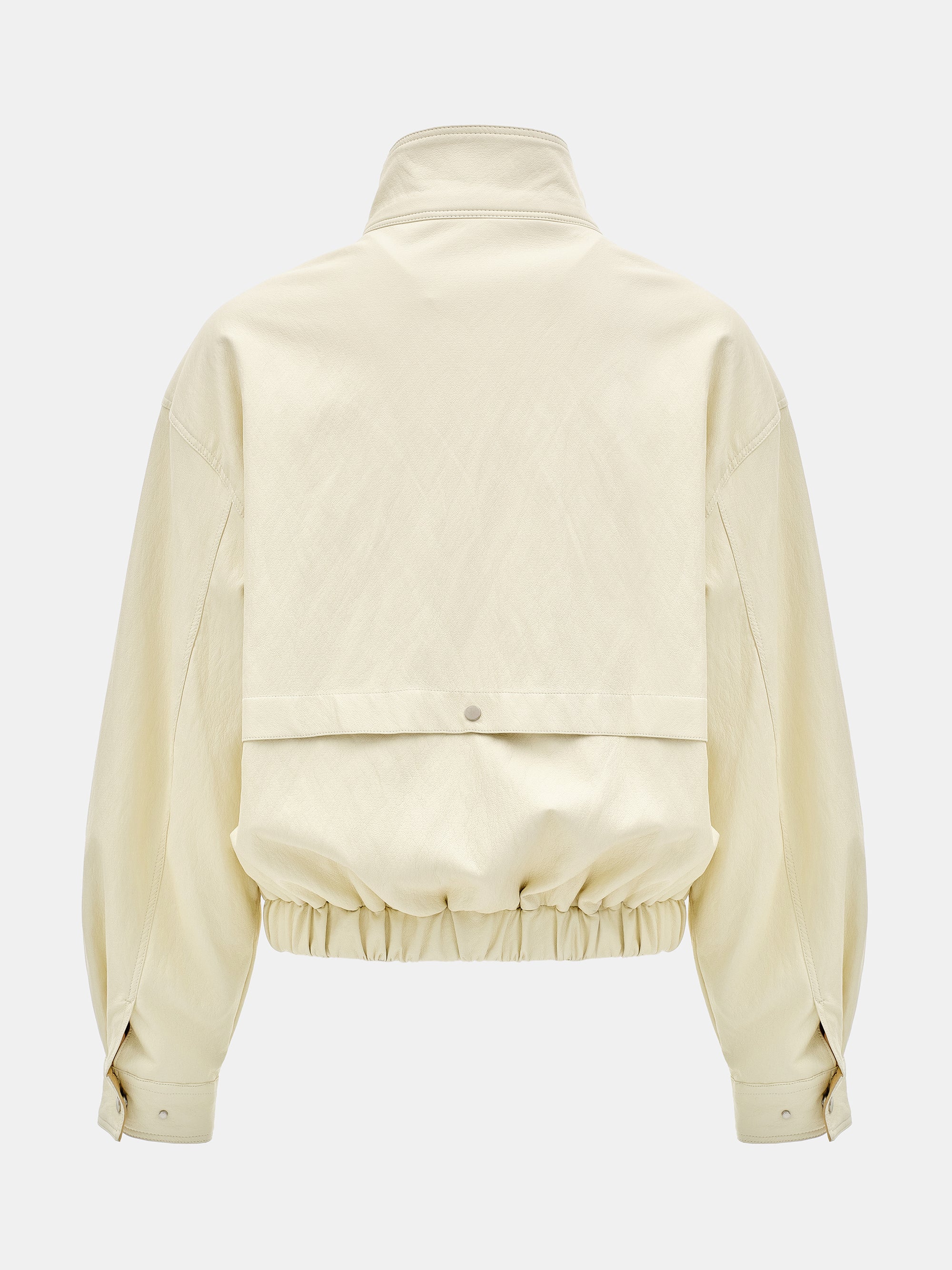 Contrast Panel Faux-Leather Jacket, Cream