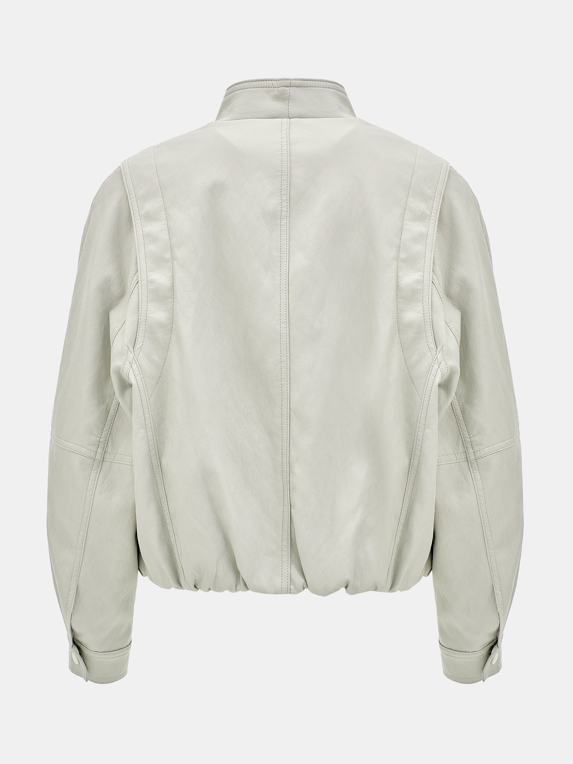 Wrap Stand Collar Faux-Leather Jacket, Light Grey