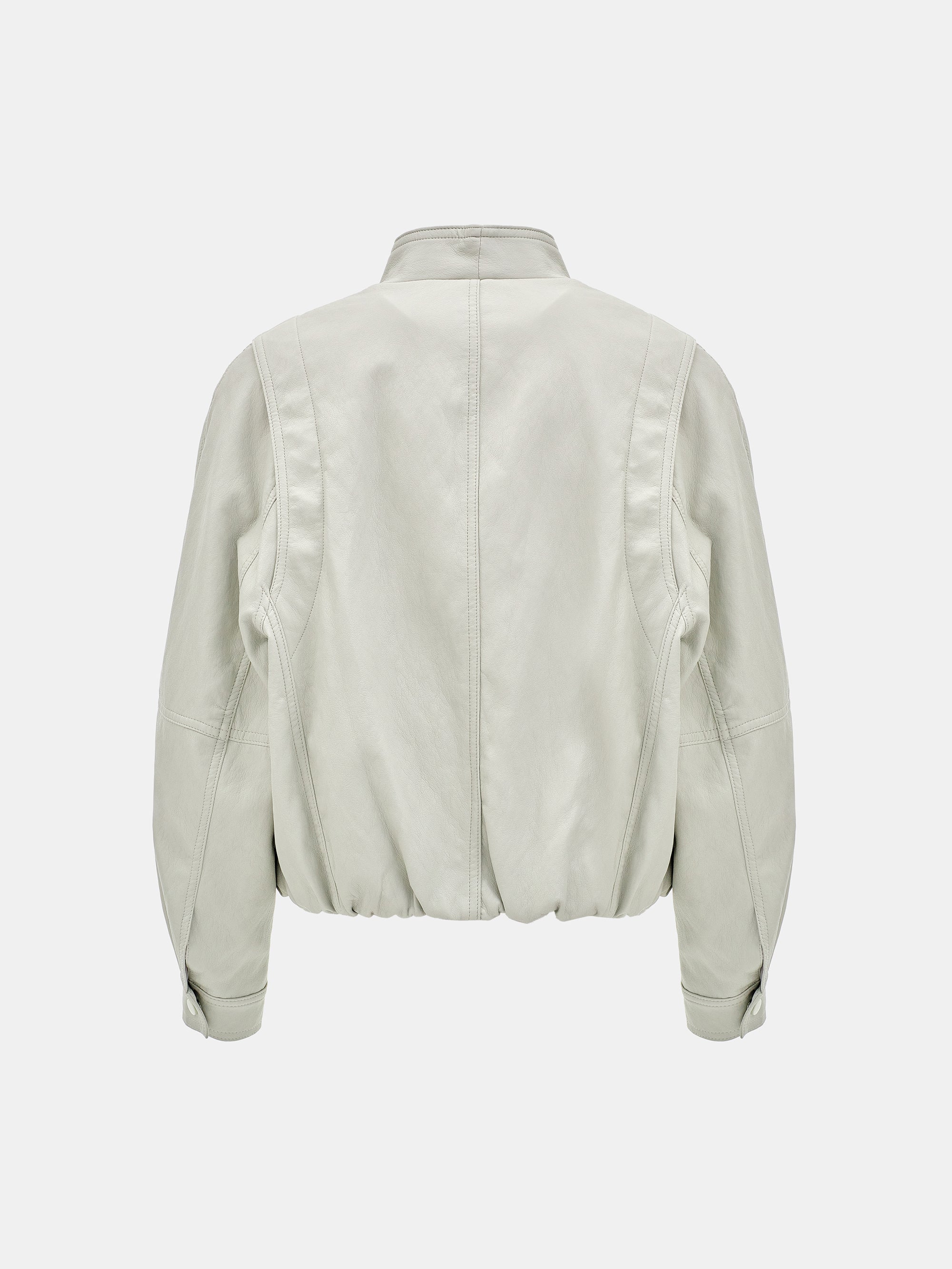 Wrap Stand Collar Faux-Leather Jacket, Light Grey