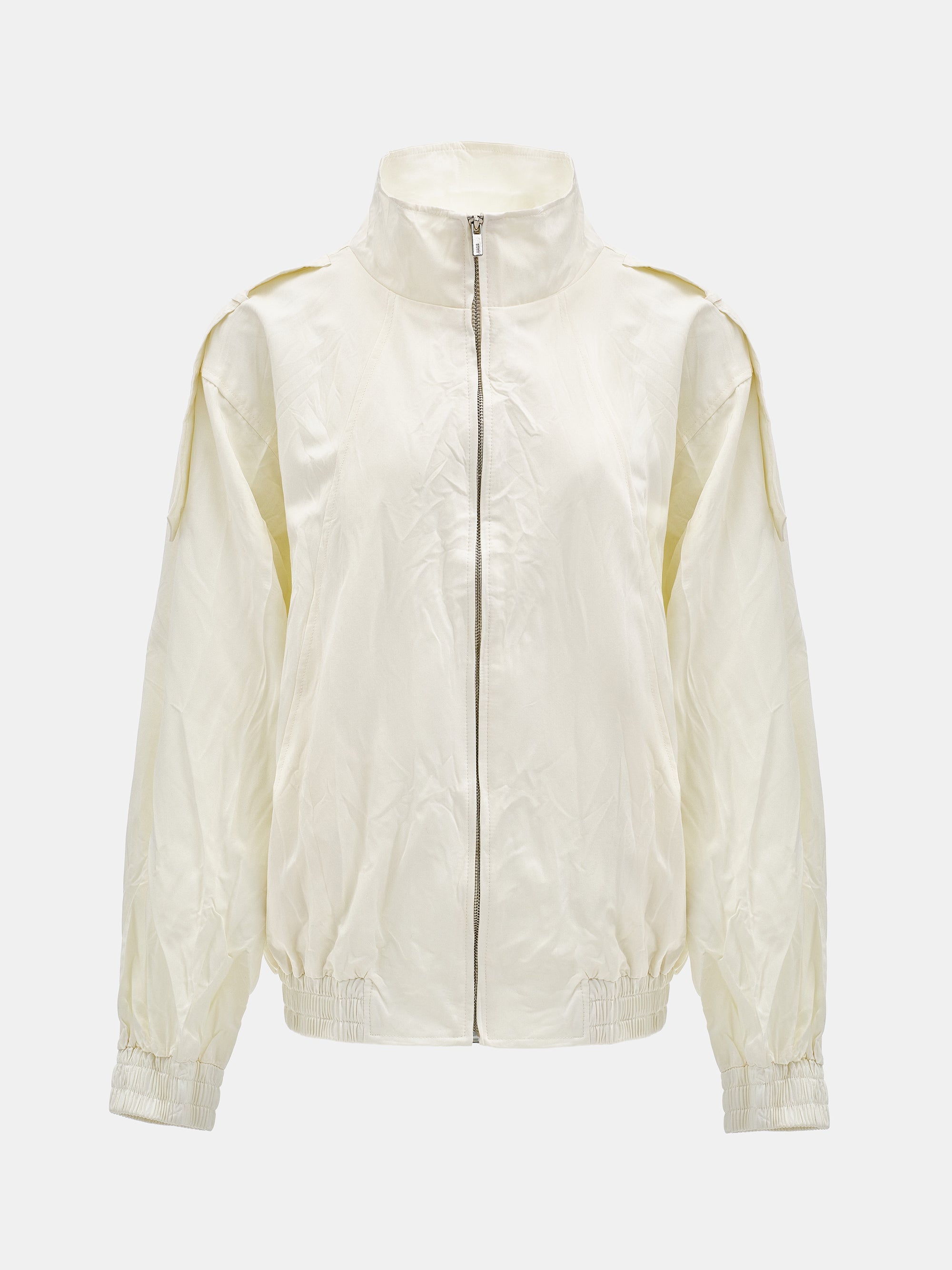 Creased-Effect Zip Jacket, Ivory