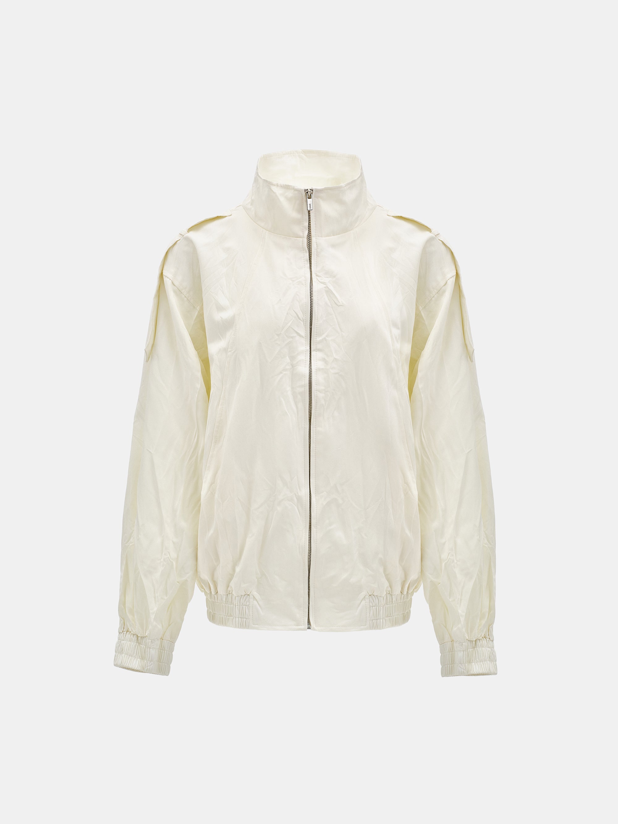 Creased-Effect Zip Jacket, Ivory