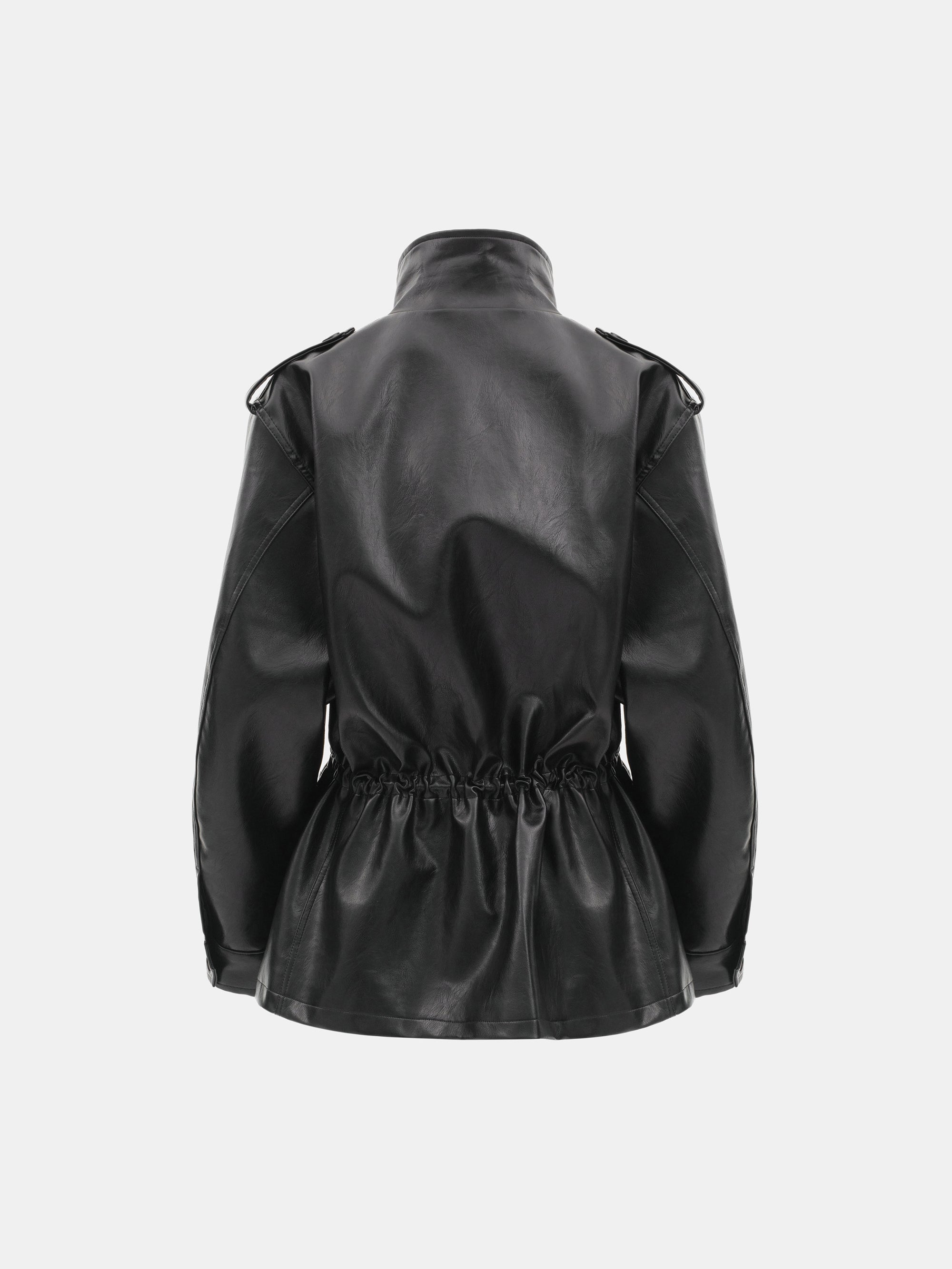 Ferro High-Neck Faux-Leather Field Jacket, Black