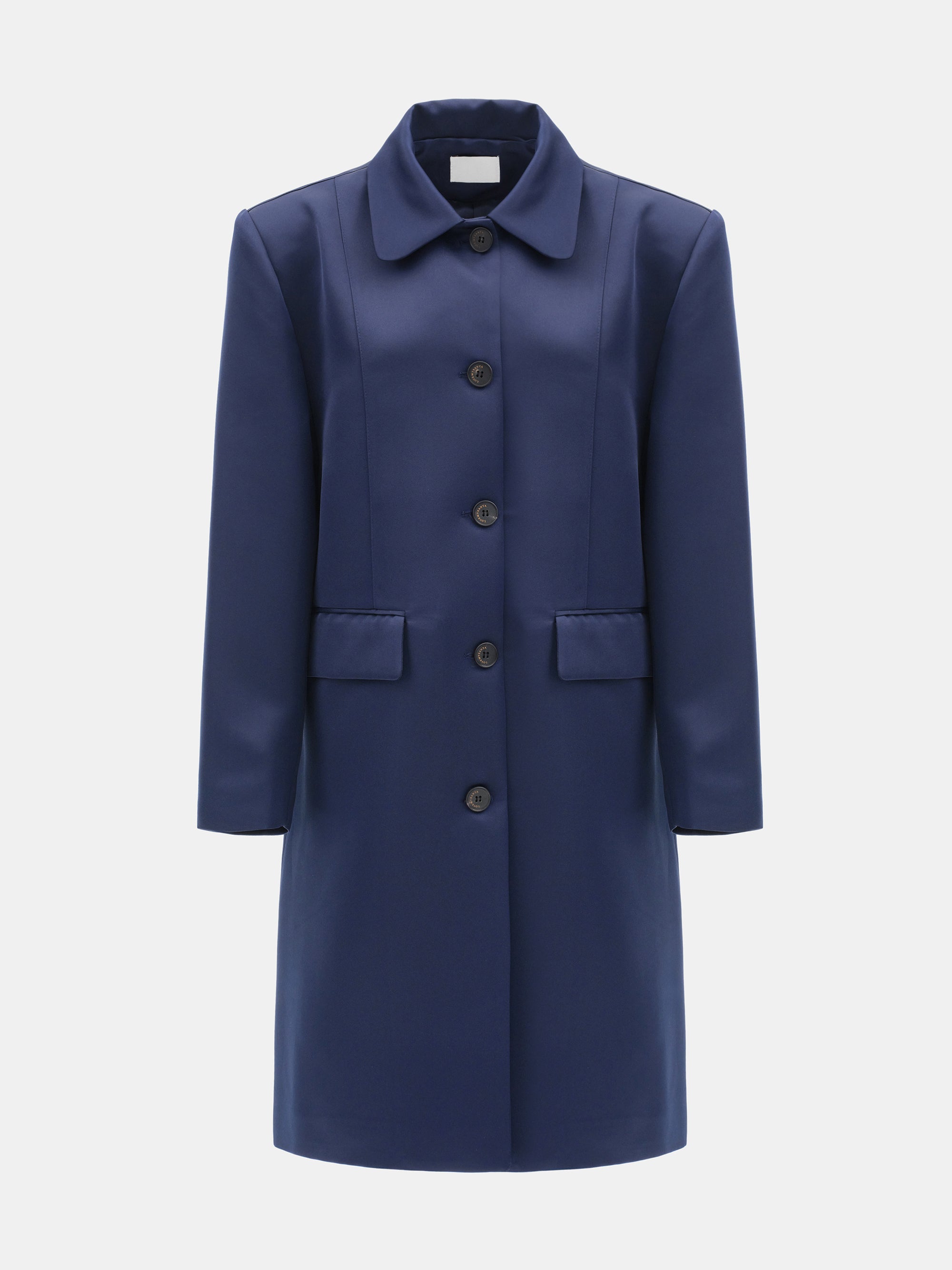 Single-Breasted Satin Coat, Navy