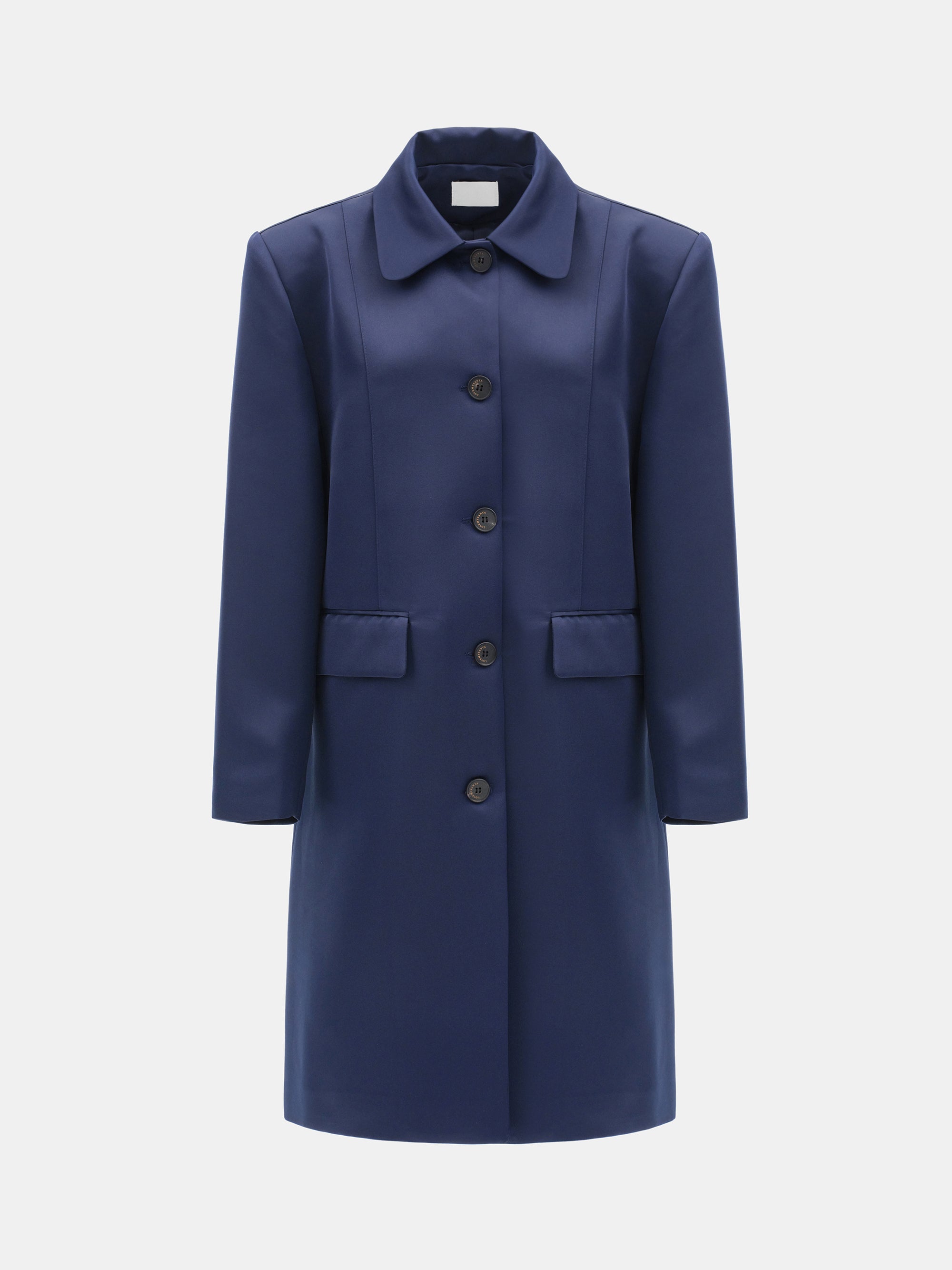 Single-Breasted Satin Coat, Navy