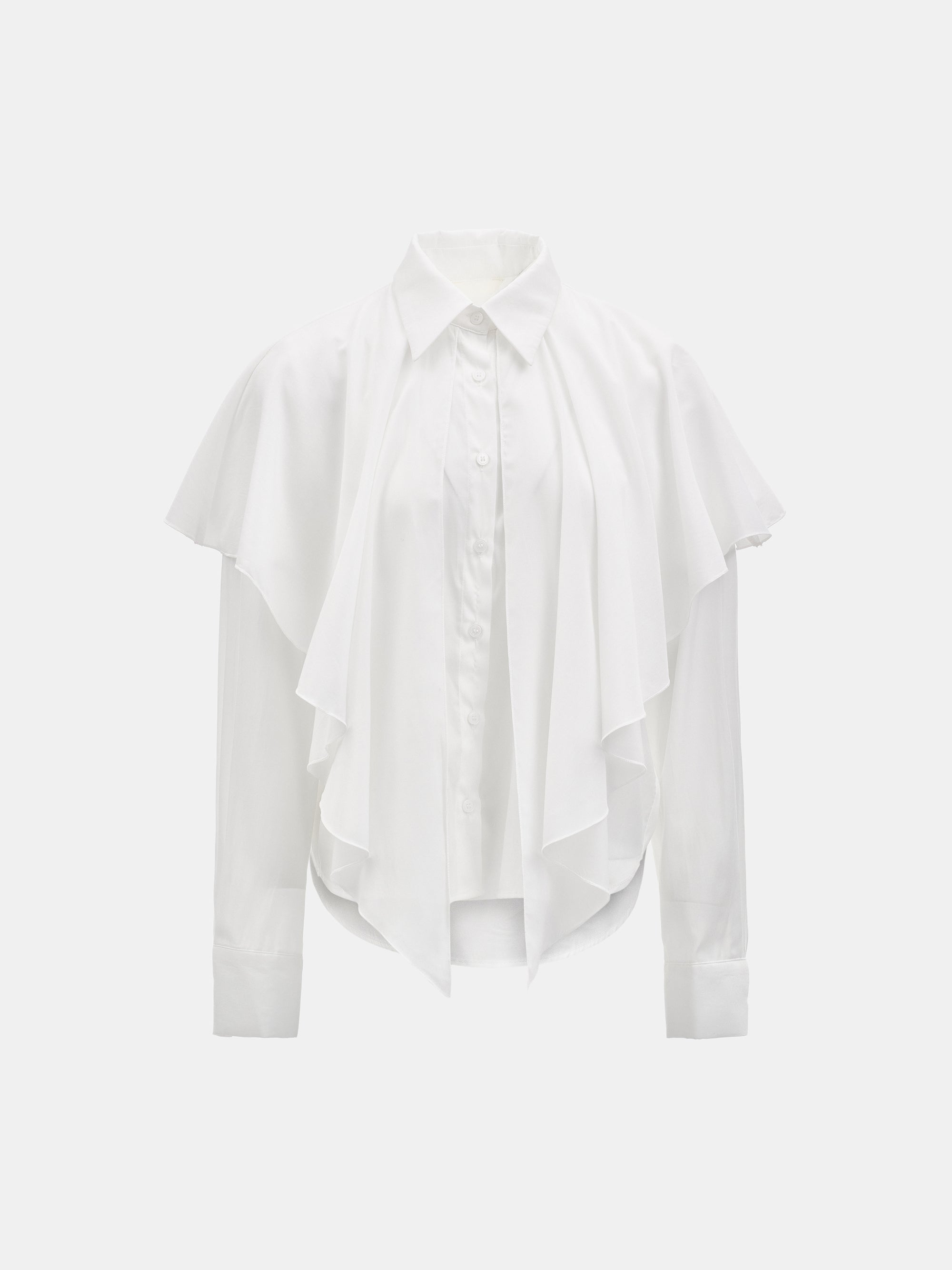 Scarf-Overlay Blouse, Ivory