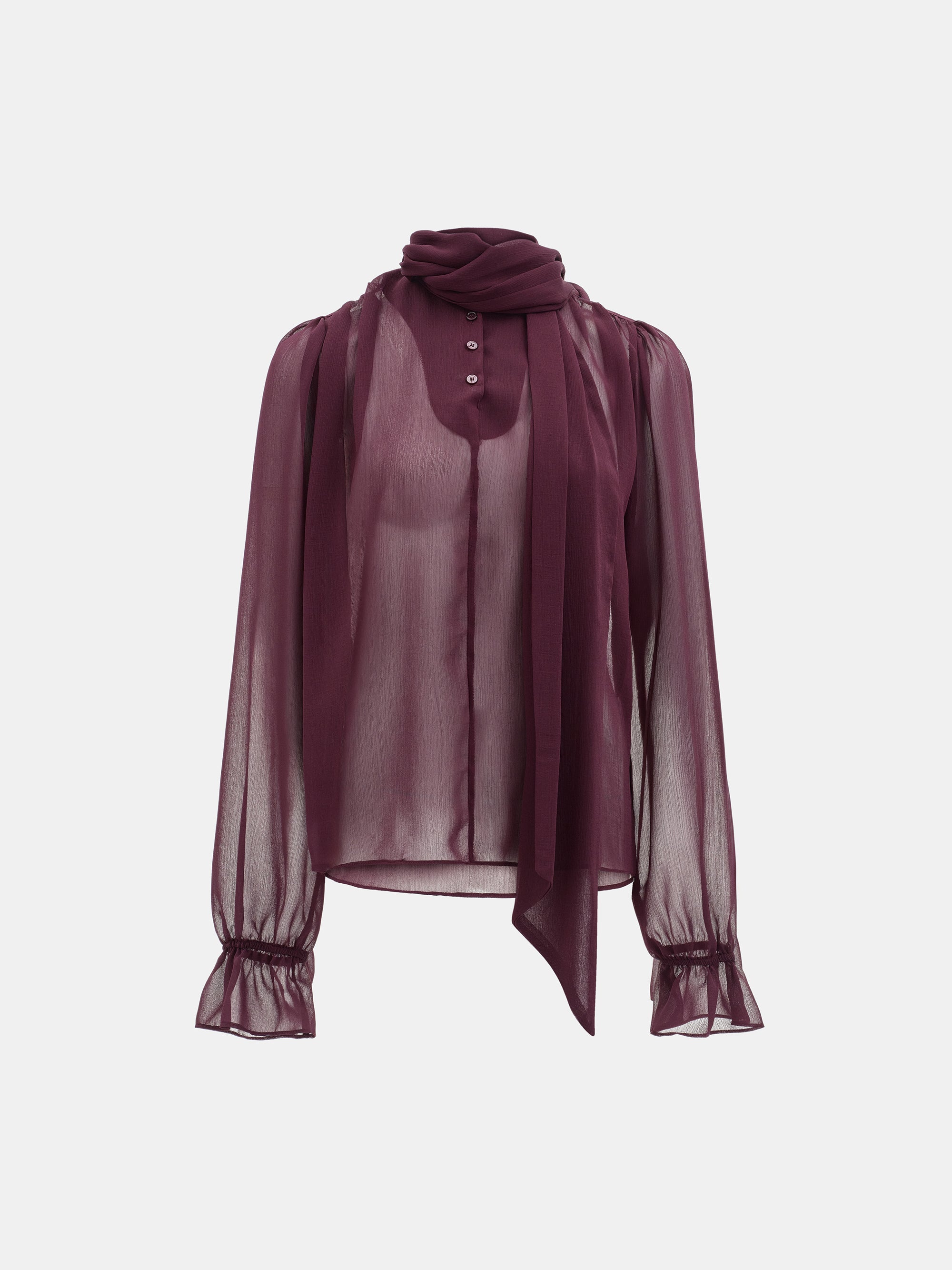 Semi-Sheer Tie Blouse, Wine